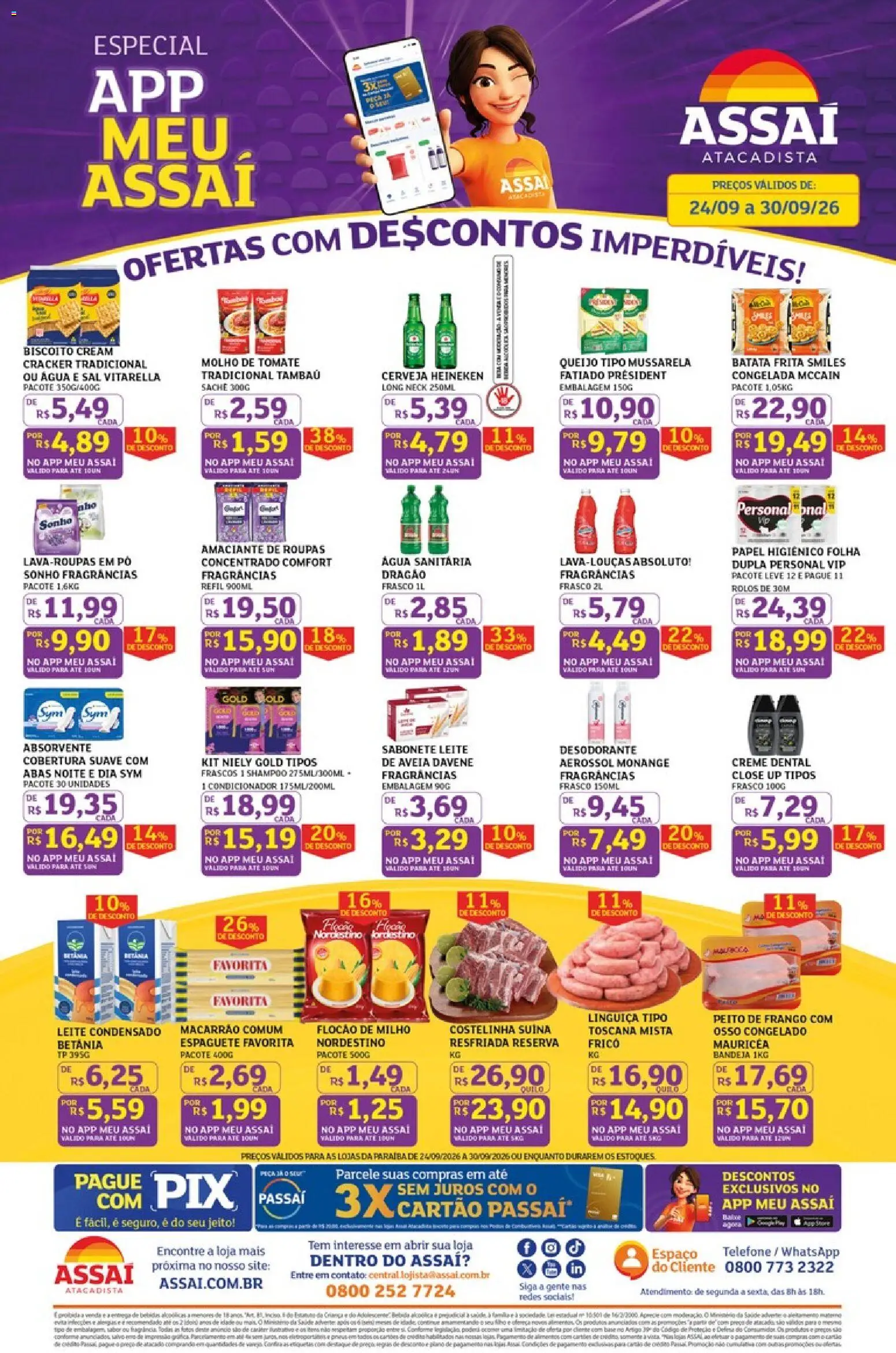 Pré-Visualização do folheto "Assaí Atacadista ofertas - PB" da loja Assaí Atacadista válido a partir de 24/09/2026 - Cerveja, Batata frita, Leite, Cerveja Heineken, Batata, Mussarela, Condicionador, Cream cracker