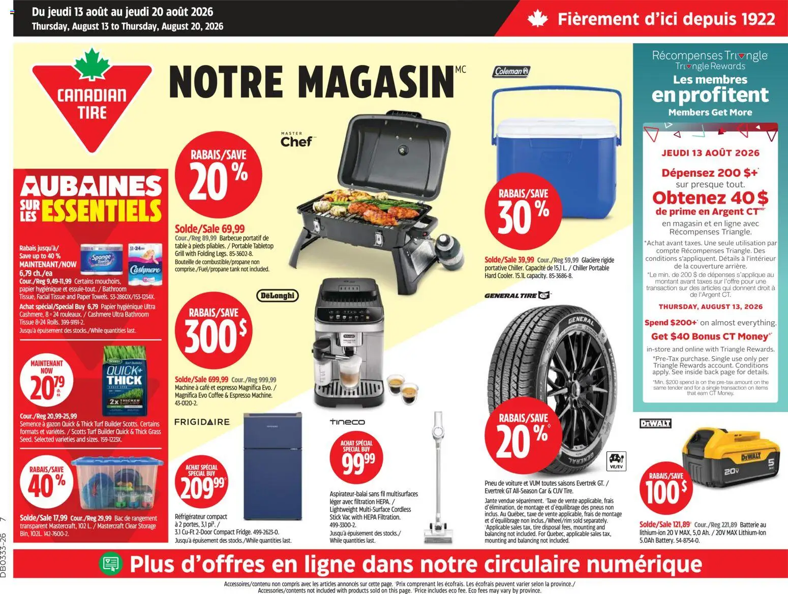 Preview of leaflet Canadian Tire circulaire from shop Canadian Tire is valid from Aug 13, 2026 - Coffee, Grill, Sponge, Table