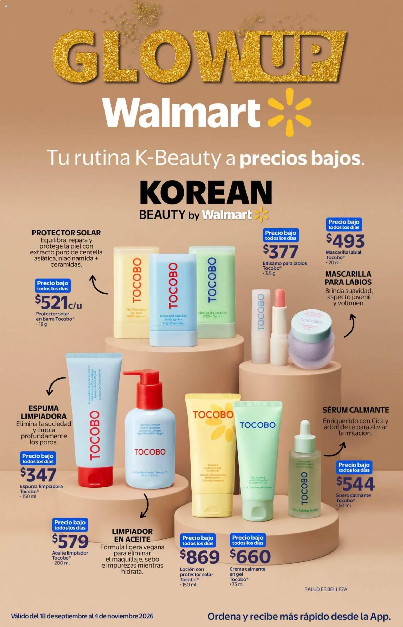 Vista previa las ofertas de la tienda Walmart - Walmart folleto Tu rutina K-Beauty a precios bajos. desde el 18/09/2026 - Crema, Aceite, Barra, Mascarilla, Espuma, Loción, Bálsamo, Limpiador