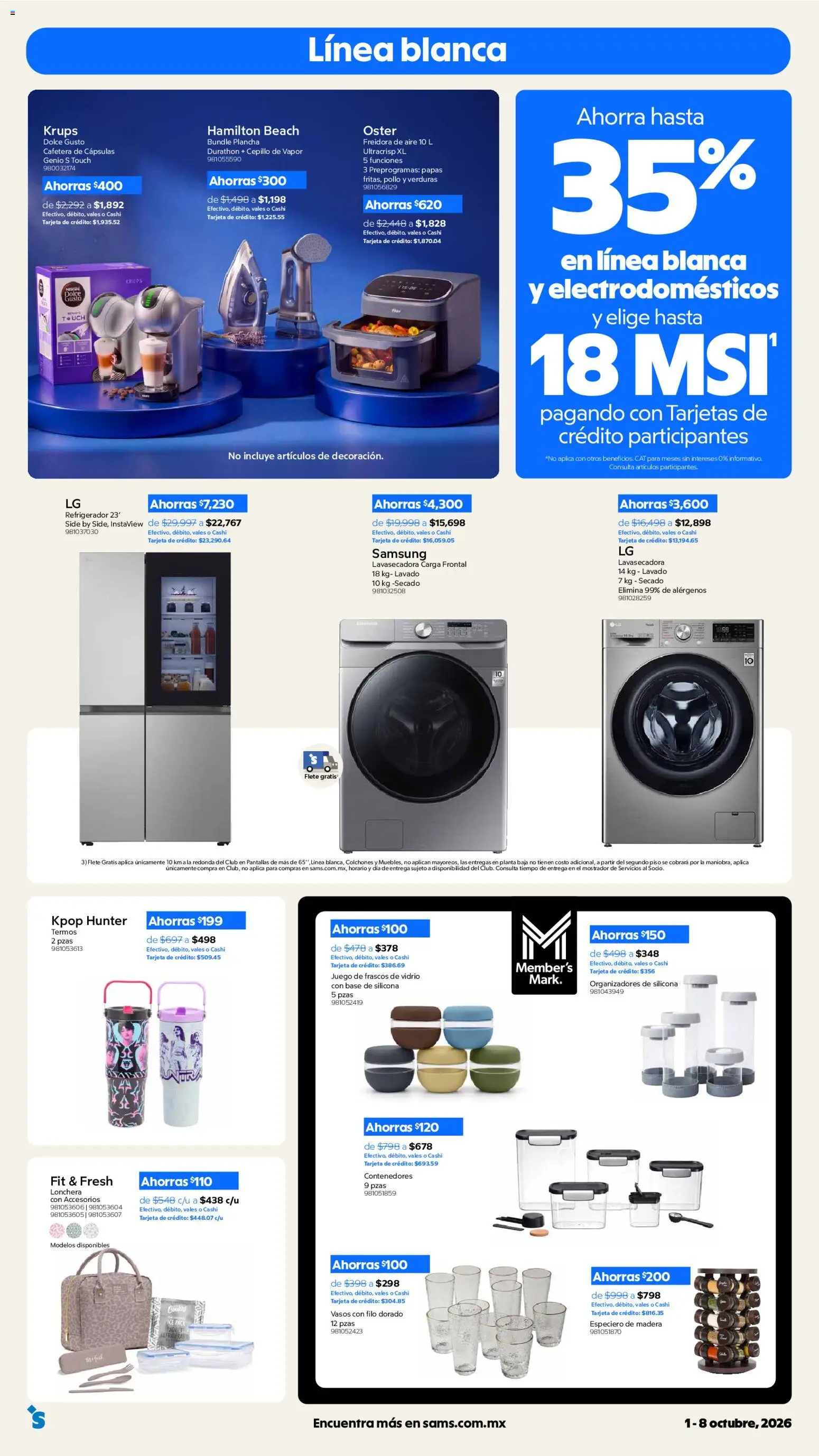 Vista previa las ofertas de la tienda Sam's Club - Sam's Club catálogo desde el 01/10/2026 - Juego, Papas, Pantallas, Cafetera, Planta, Plancha, Vasos, Cápsulas
