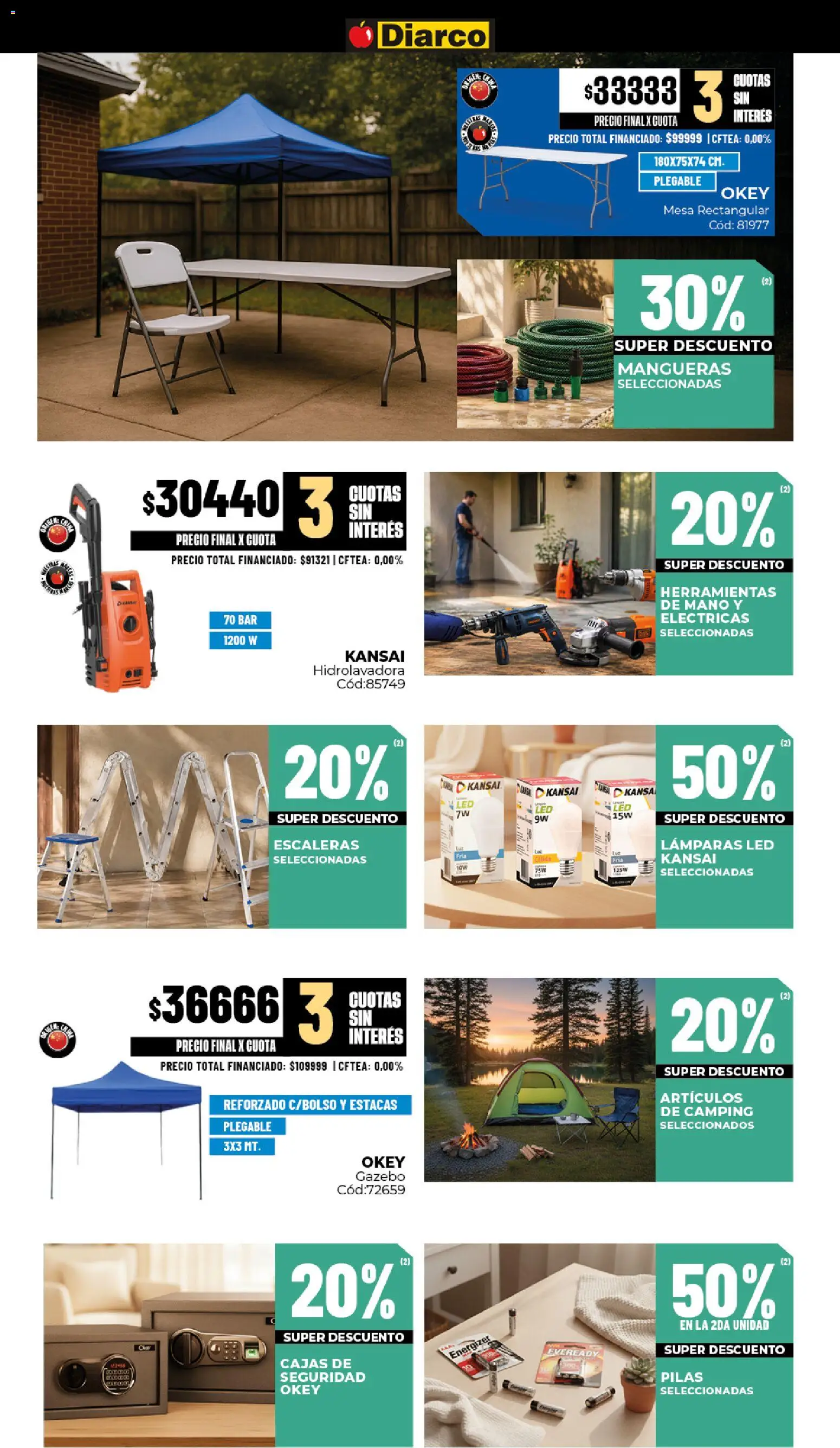 Vista previa del folleto de la tienda Diarco válido desde el 17/08/2026 - Gazebo, Hidrolavadora, Herramientas, Mesa, Lámparas, Pilas, Herramientas de mano