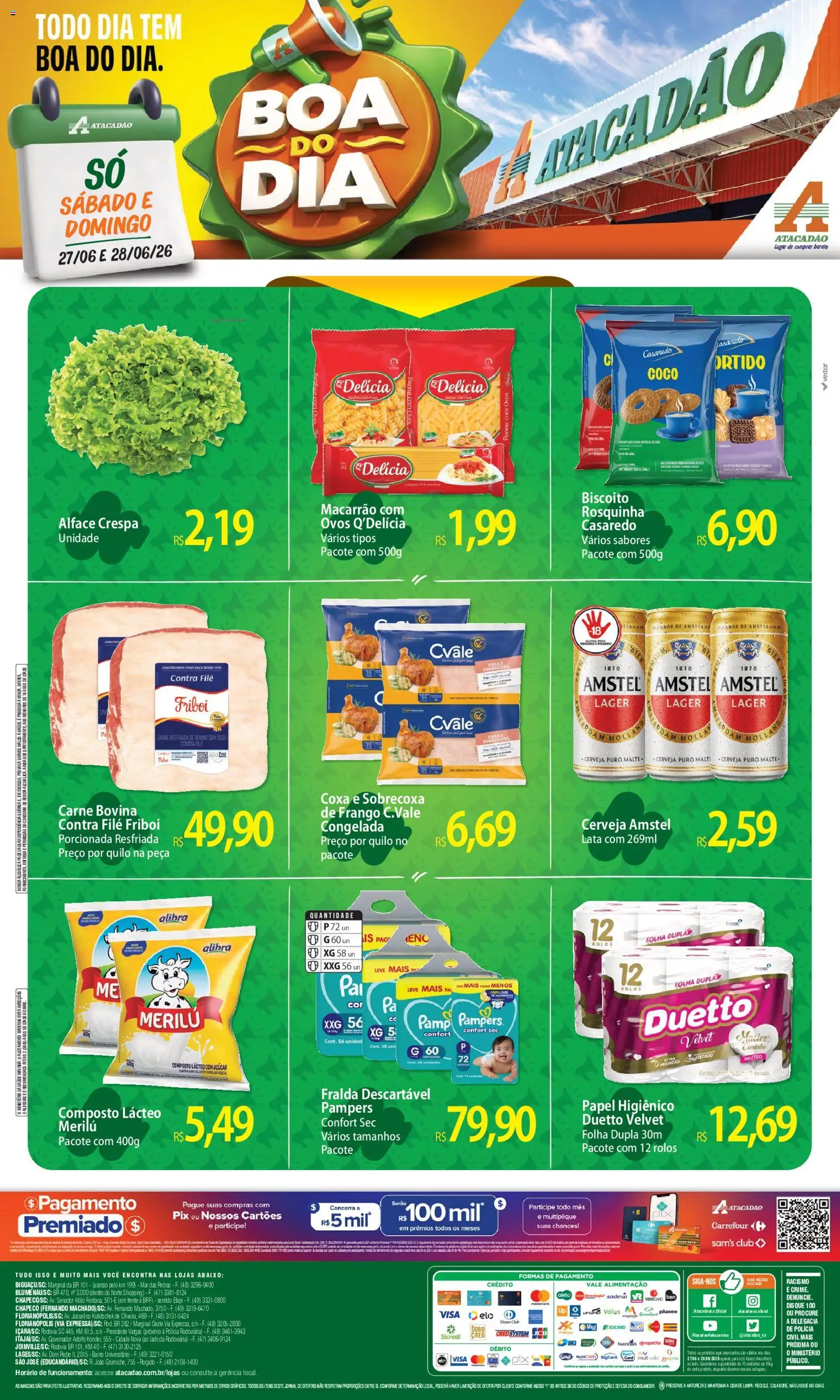 Pré-Visualização do folheto "Atacadão ofertas - SC" da loja Atacadão válido a partir de 27/06/2026 - Coco, Cerveja, Bebida, Biscoito, Carne, Frango, Carne bovina, Contra filé