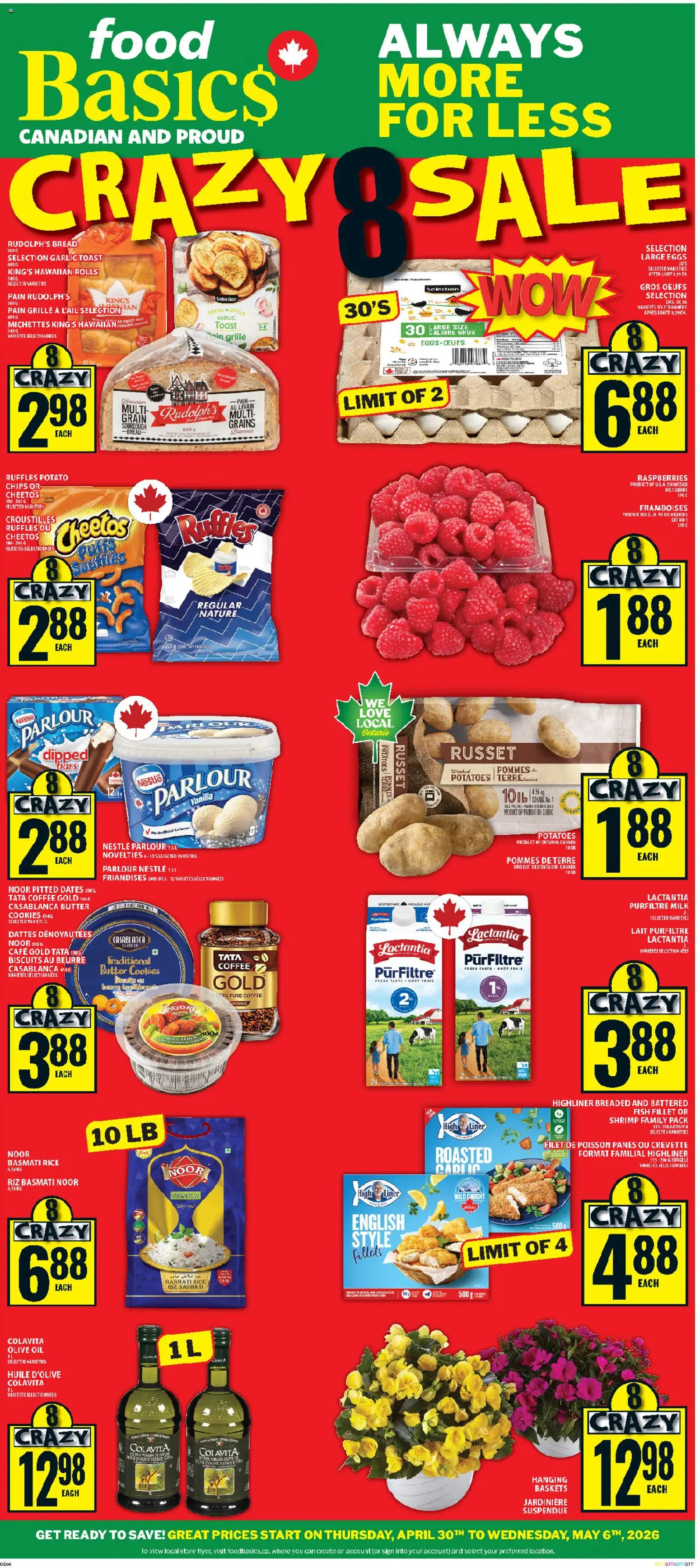 Preview of leaflet Food Basics weekly flyer - Kanata from shop Food Basics is valid from Apr 30, 2026 - Fish, Cookies, Shrimp, Oil, Butter, Rice, Fillet, Fish fillet