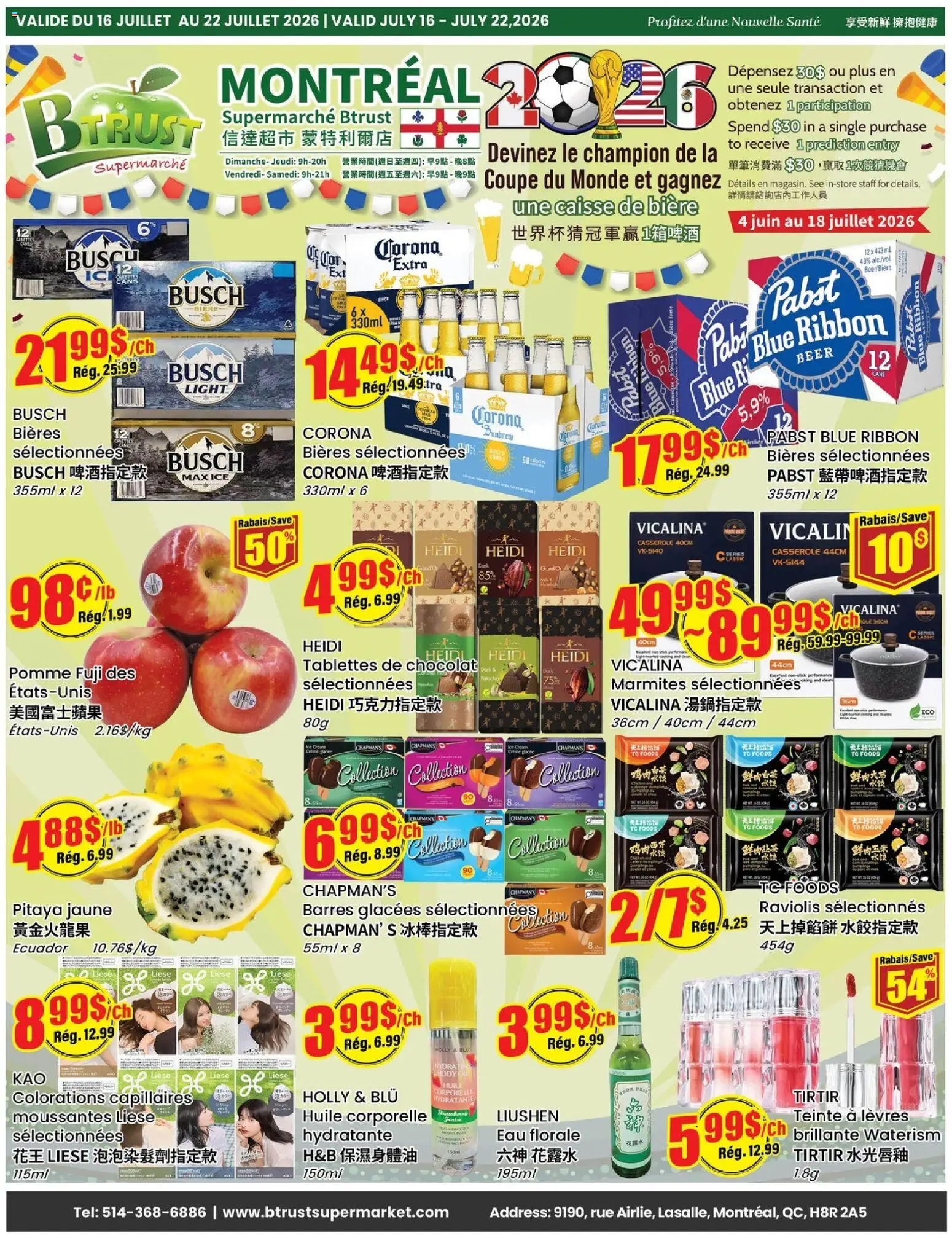Preview of leaflet Btrust Supermarket weekly flyer / circulaire from shop Btrust Supermarket is valid from Jul 16, 2026 - Chicken, Beer, Ice