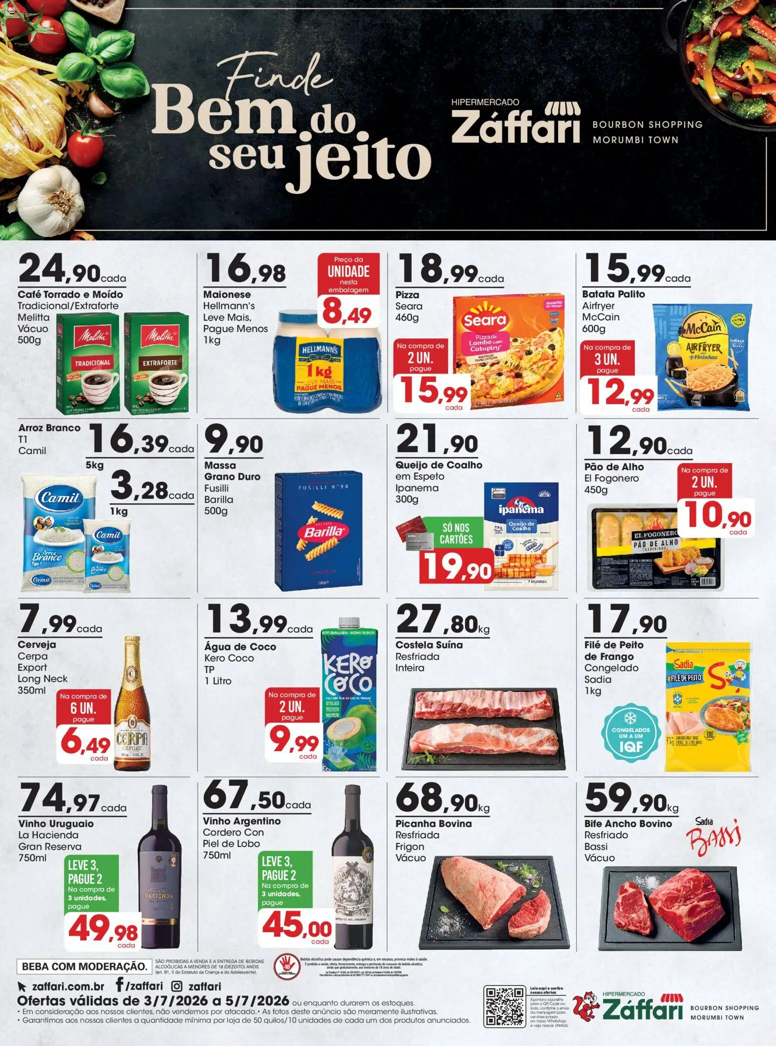 Pré-Visualização do folheto "Zaffari ofertas Final de Semana - SP" da loja Zaffari válido a partir de 03/07/2026 - Pizza, Cerveja, Arroz, Frango, Massa, Pao de alho, Alho, Lombo