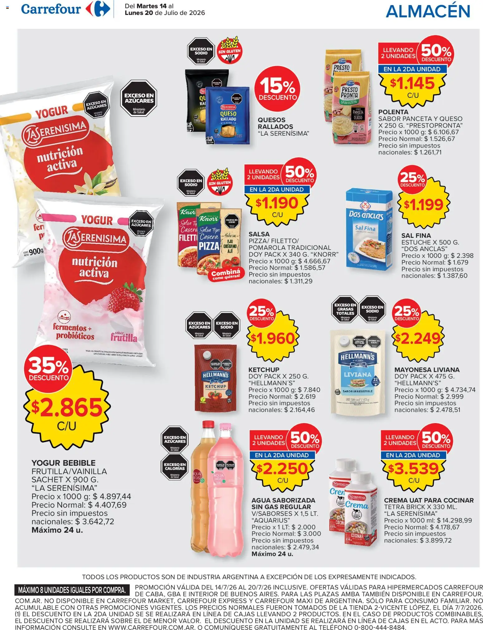 Vista previa del folleto de la tienda Carrefour válido desde el 14/07/2026 - Pizza, Teléfono, Frutilla, Ketchup, Sal, Yogur, Mayonesa, Estuche