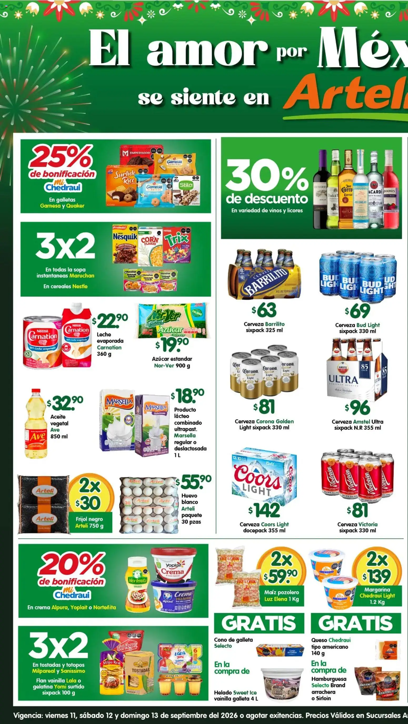 Vista previa las ofertas de la tienda Arteli - Arteli folleto desde el 11/09/2026 - Helado, Galletas, Maíz, Aceite, Cerveza Corona, Sopa, Totopos, Margarina