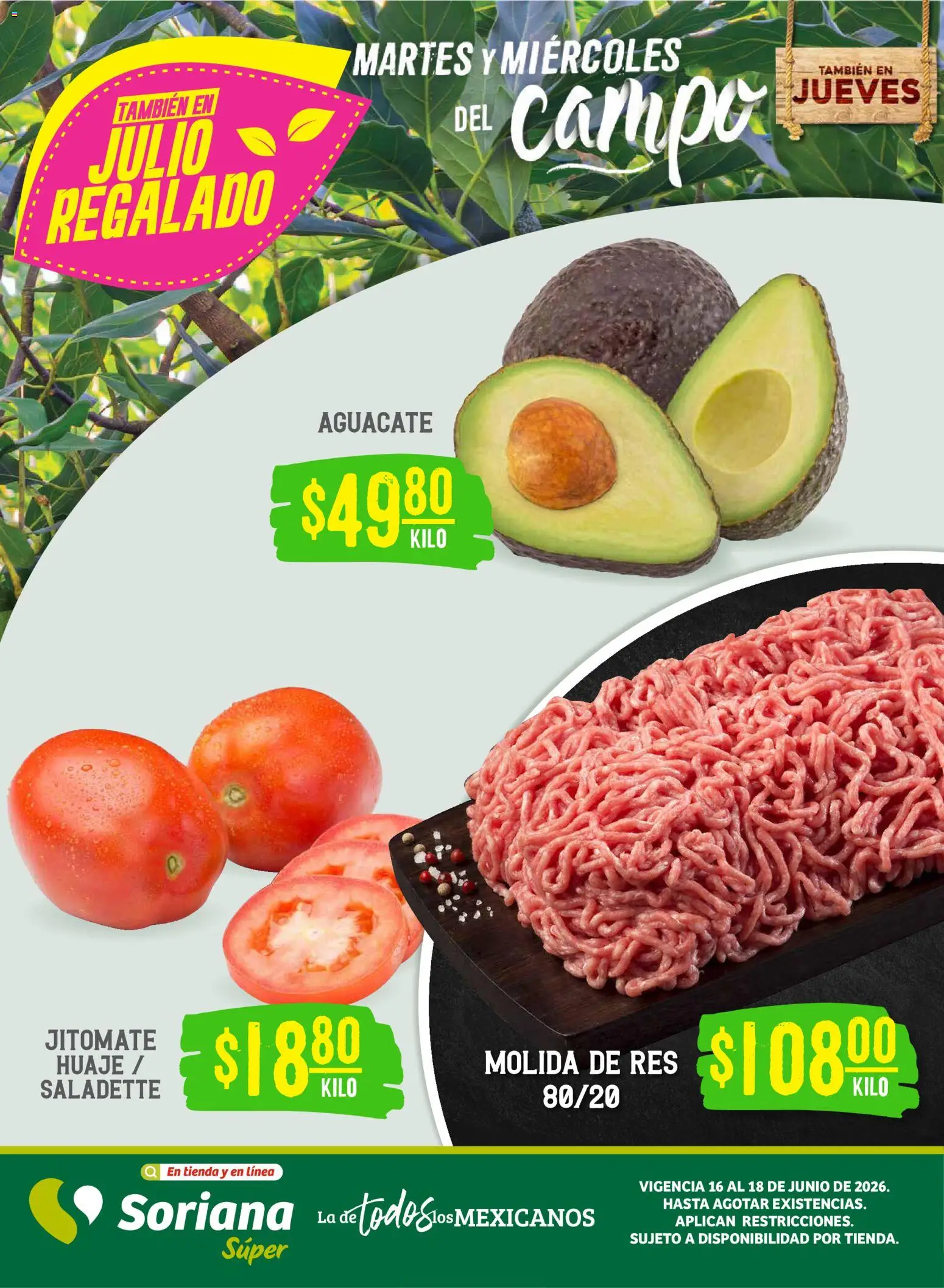 Vista previa las ofertas de la tienda Soriana - Soriana Martes y Miércoles del Campo Súper: Saltillo y Torreón desde el 16/06/2026 - Aguacate, Res