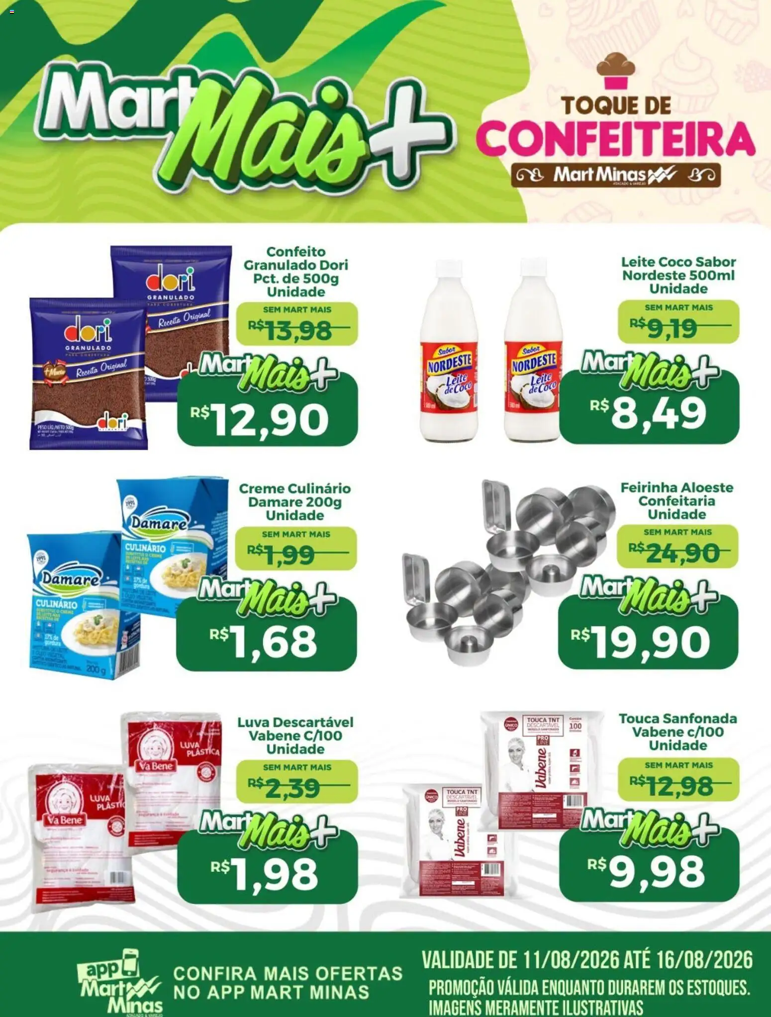 Pré-Visualização do folheto "Mart Minas ofertas Confeiteira" da loja Mart Minas válido a partir de 11/08/2026 - Coco, Leite, Creme, Touca, Granulado, Leite de coco