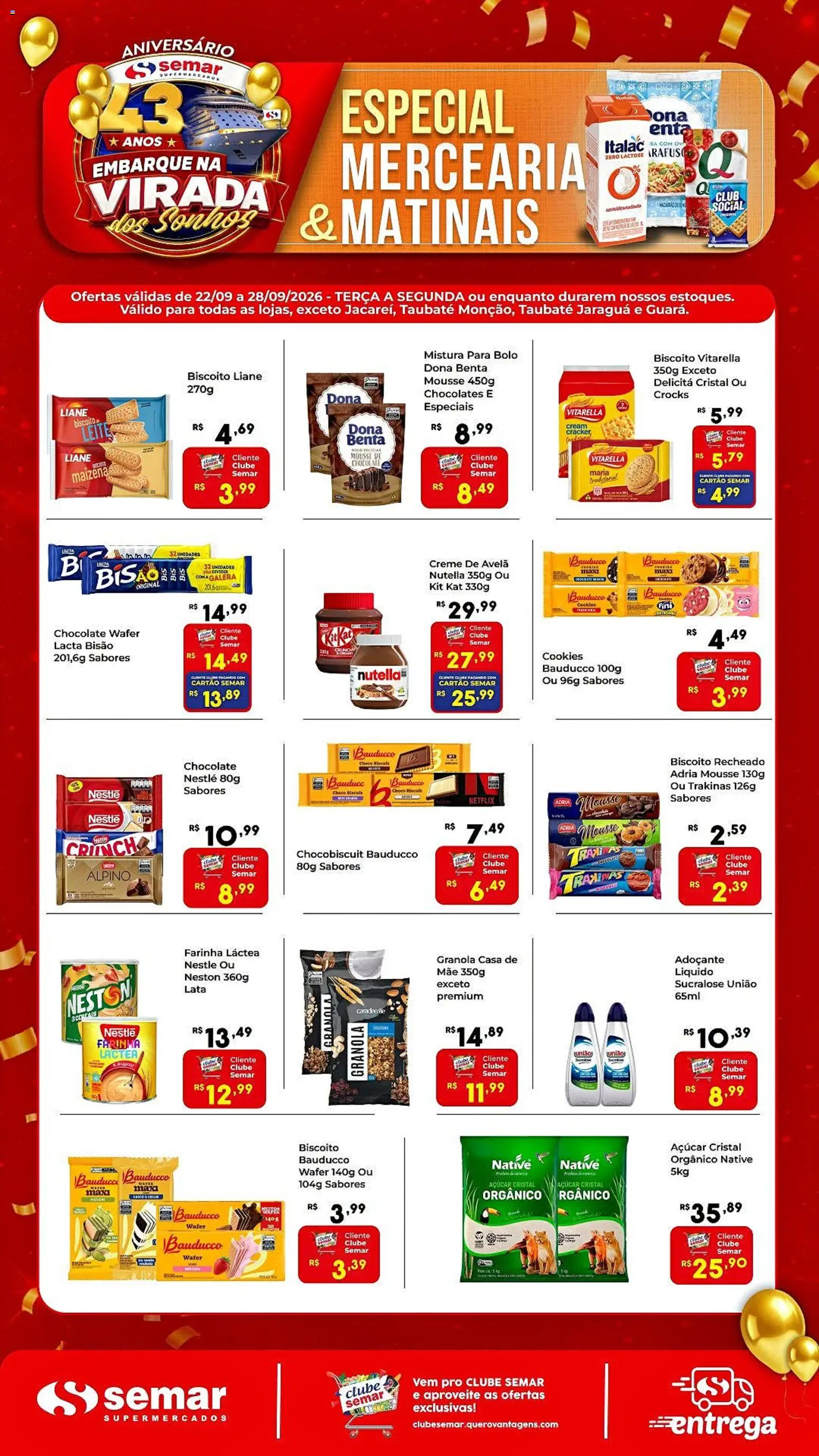Pré-Visualização do folheto "Semar Supermercado ofertas Mercearia e Matinais" da loja Semar Supermercado válido a partir de 22/09/2026