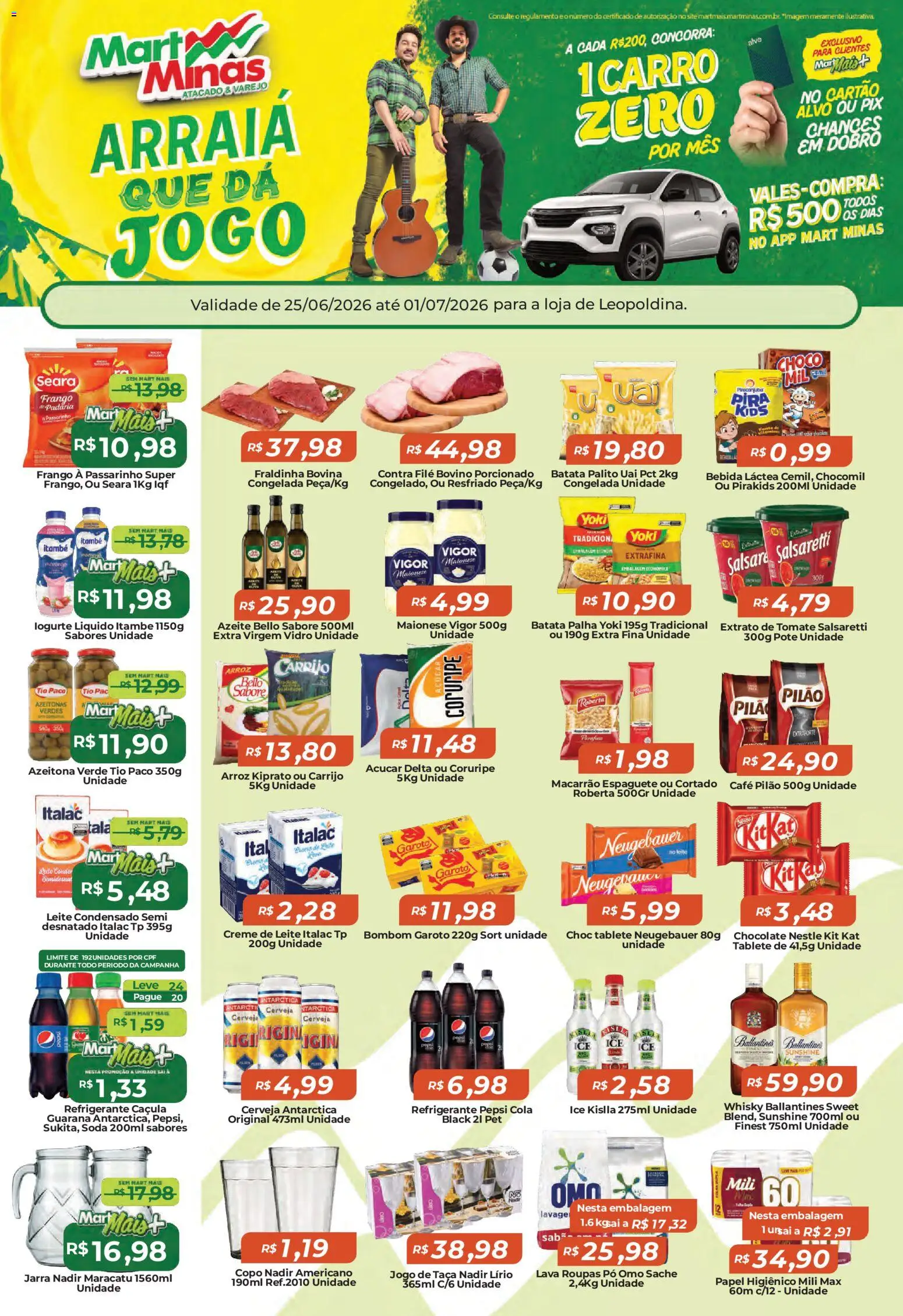 Pré-Visualização do folheto "Mart Minas ofertas" da loja Mart Minas válido a partir de 25/06/2026 - Whisky, Kit Kat, Papel higiênico, Cola, Fraldinha, Espaguete, Café pilão, Jarra