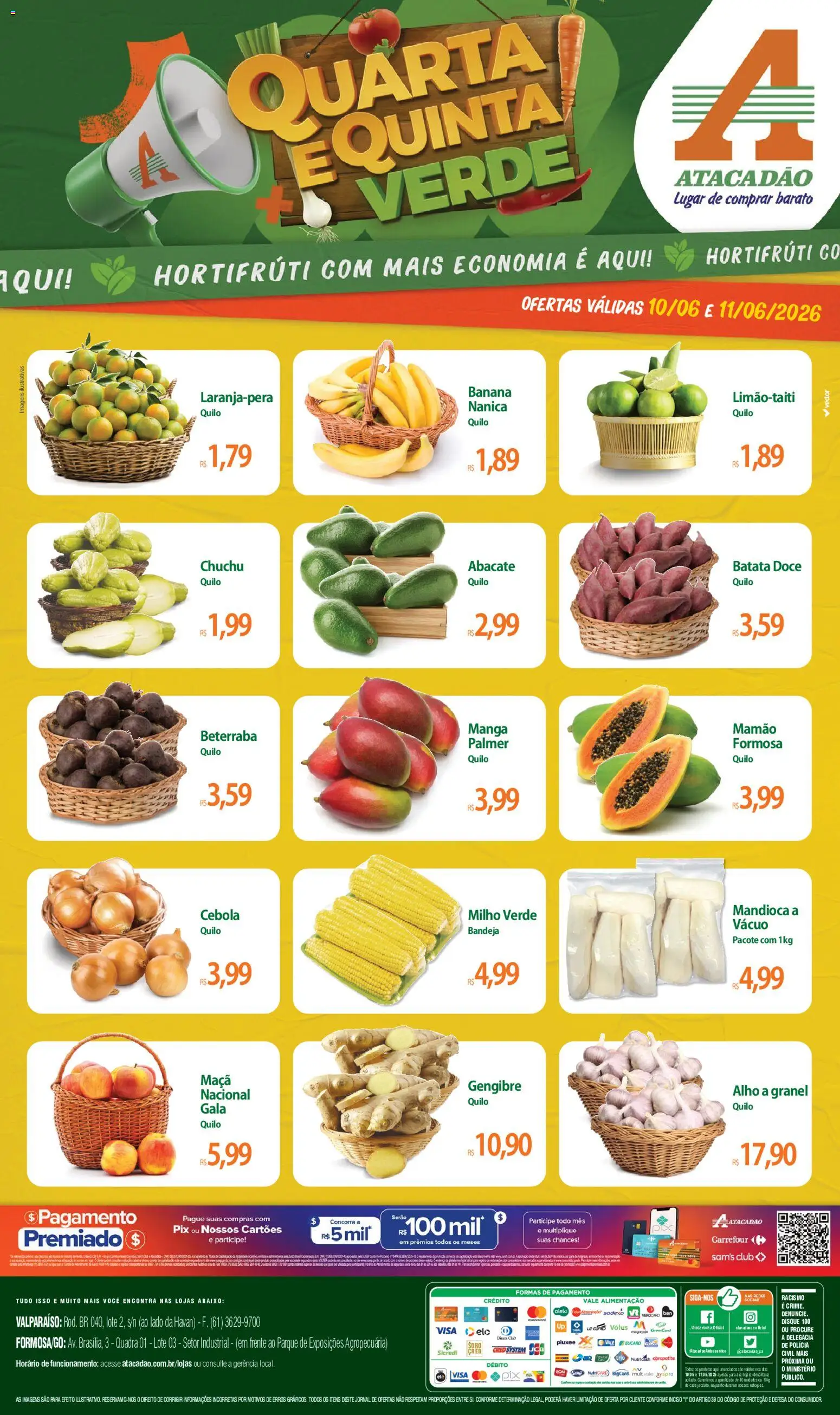 Pré-Visualização do folheto "Atacadão ofertas - GO" da loja Atacadão válido a partir de 10/06/2026 - Gengibre, Doce, Batata, Milho, Mandioca, Cebola, Bandeja, Alho