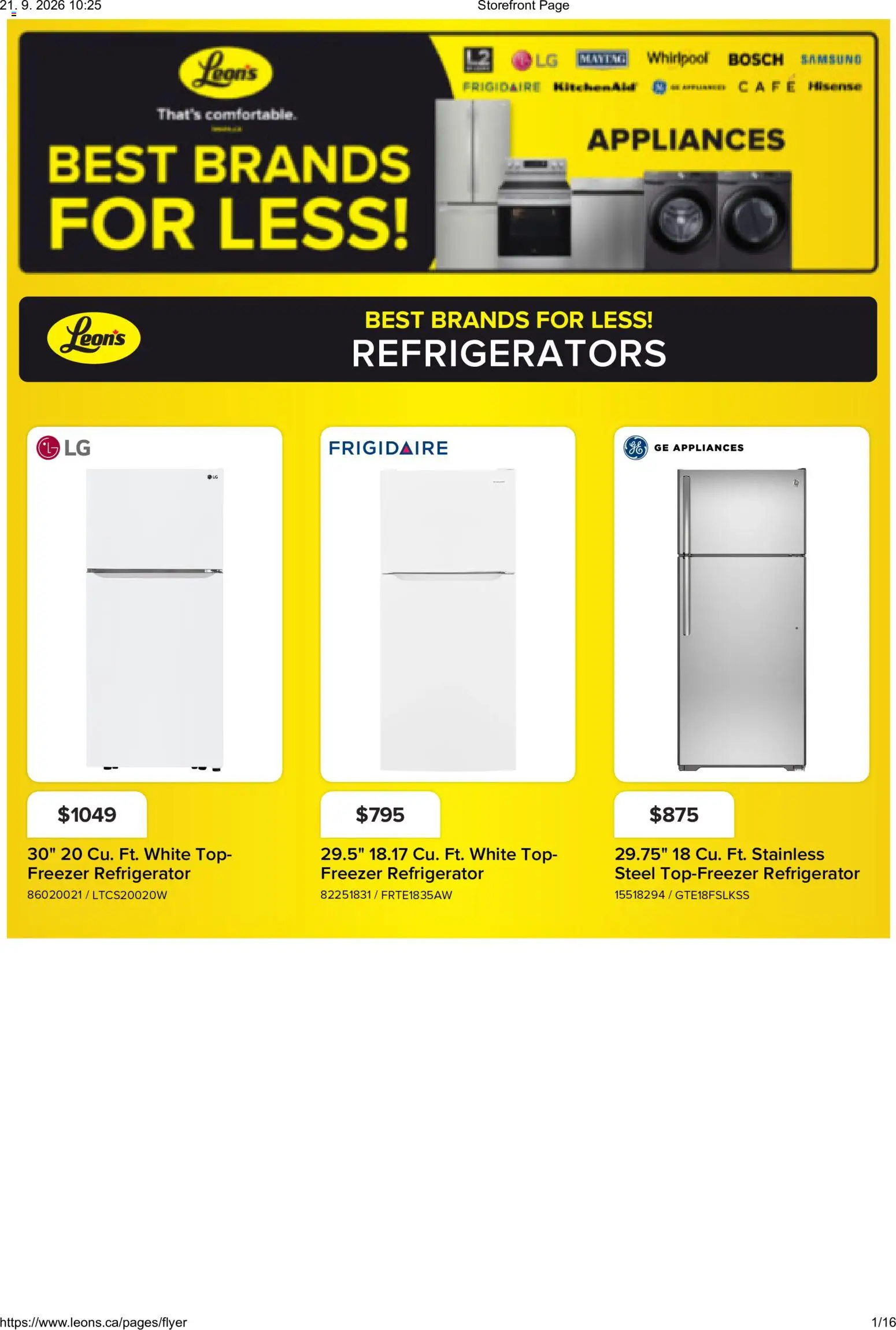 Preview of leaflet Leon's flyer - BBFL Appliances from shop Leon's is valid from Sep 17, 2026 - Refrigerator, Freezer