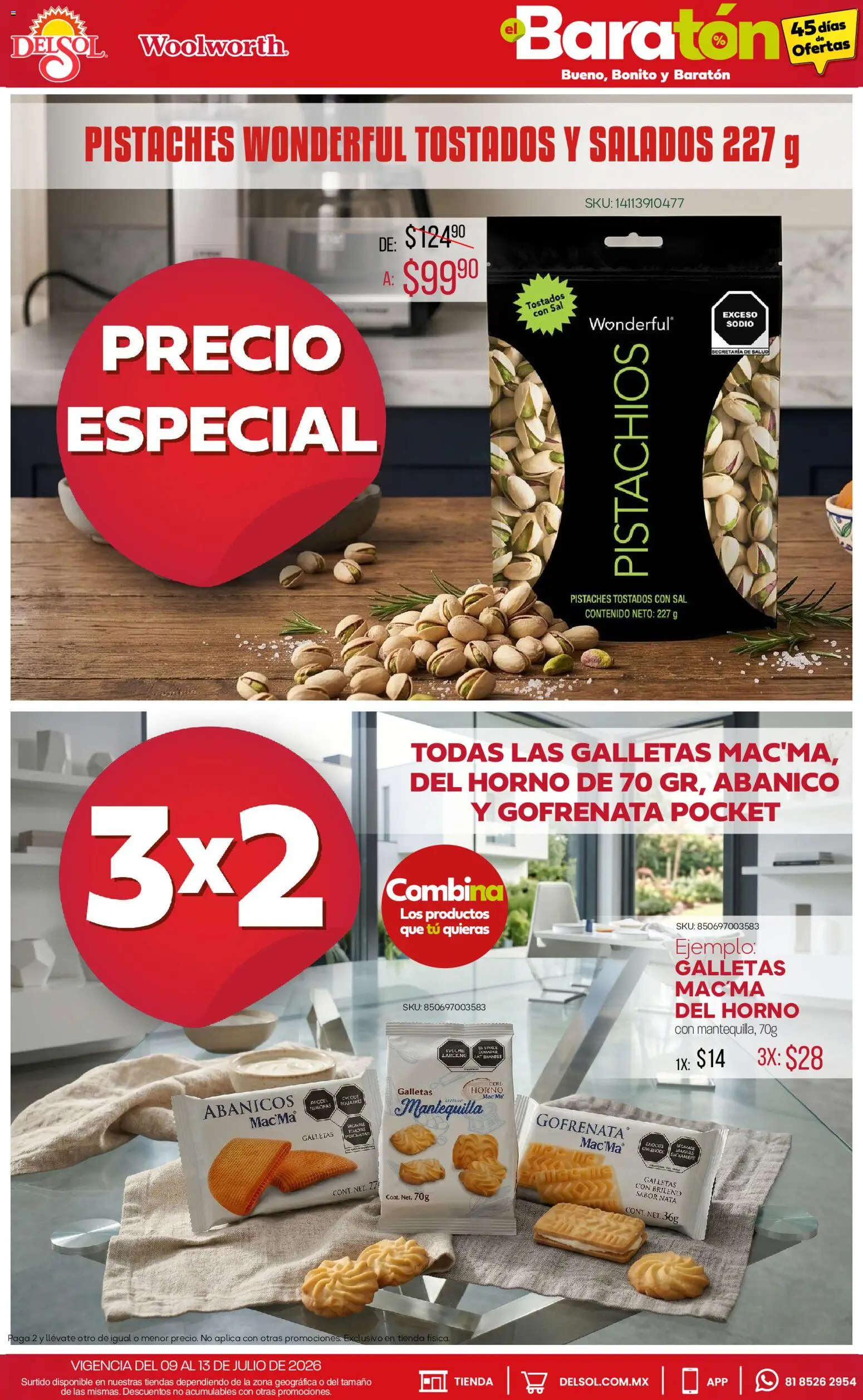 Vista previa las ofertas de la tienda Del Sol y Woolworth - Del Sol y Woolworth catálogo Bueno, Bonito y Baratón desde el 09/07/2026 - Galletas, Mantequilla, Sal, Horno, Nata