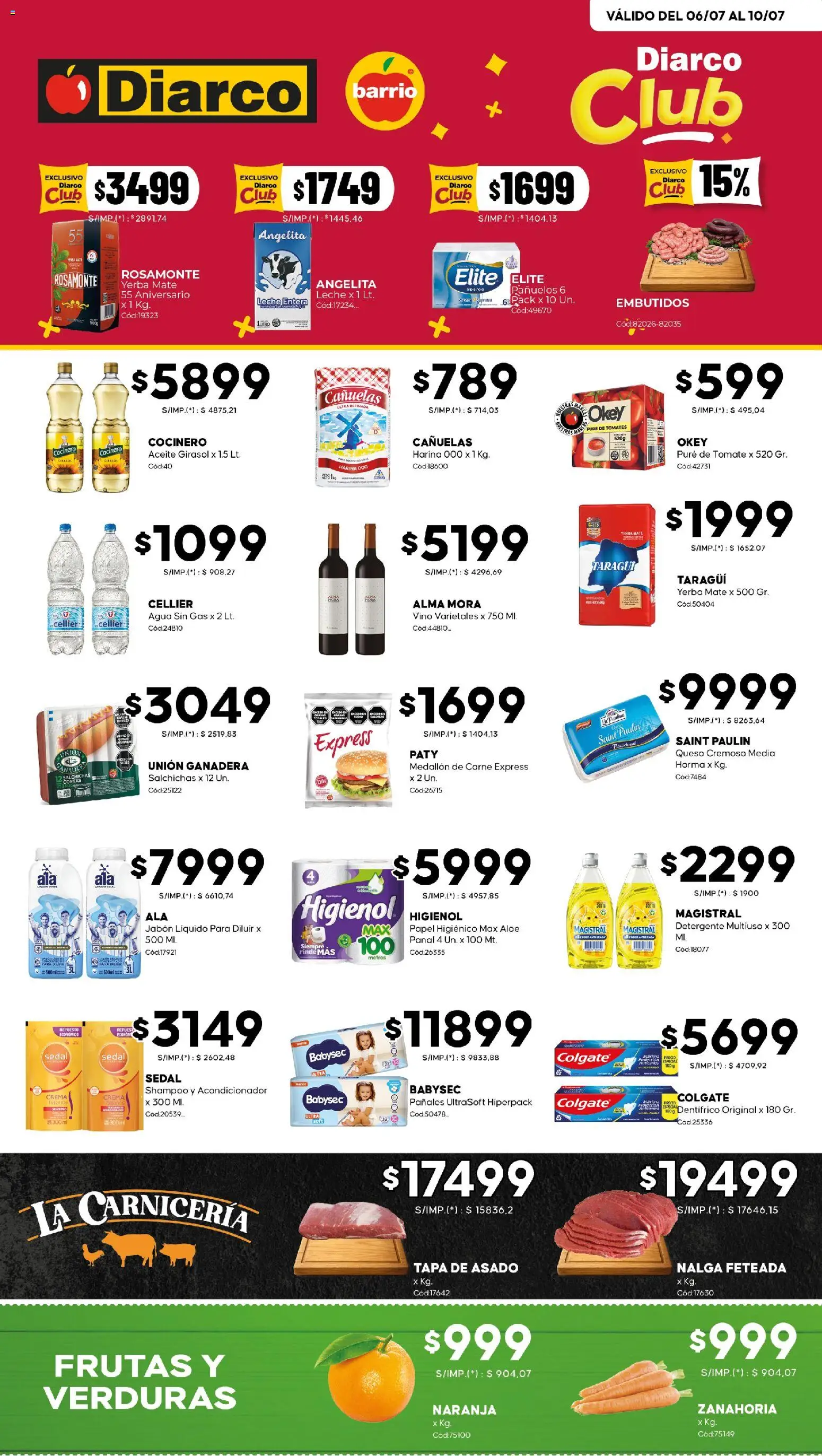 Vista previa del folleto de la tienda Diarco válido desde el 06/07/2026 - Queso, Tomate, Tomates, Zanahoria, Crema, Jabón, Puré, Leche entera