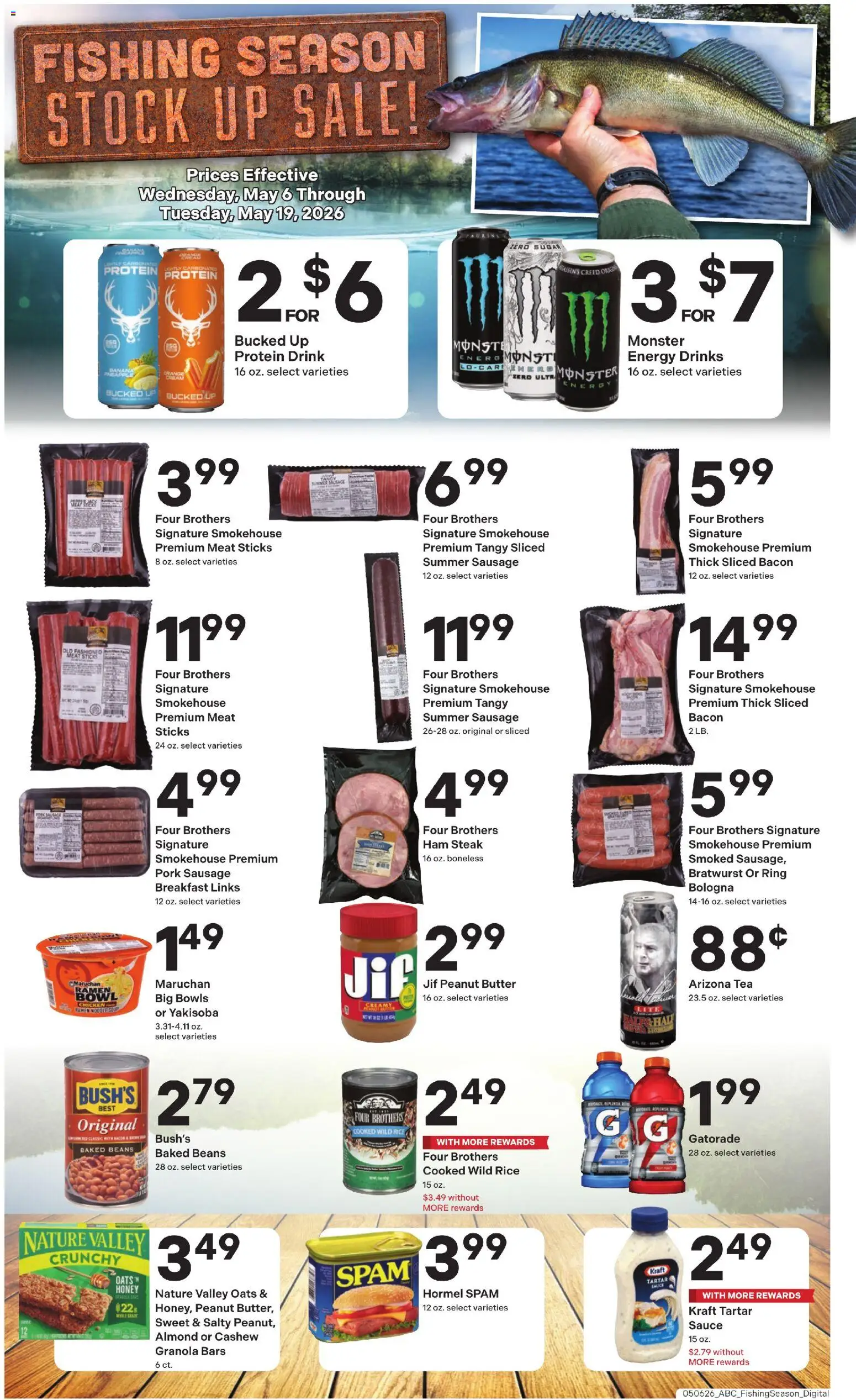 Ad Preview of Coborn's Coborn's Fishing from 05/06/2026 - Ring, Steak, Protein, Butter, Sugar, Sausage, Beans, Protein drink