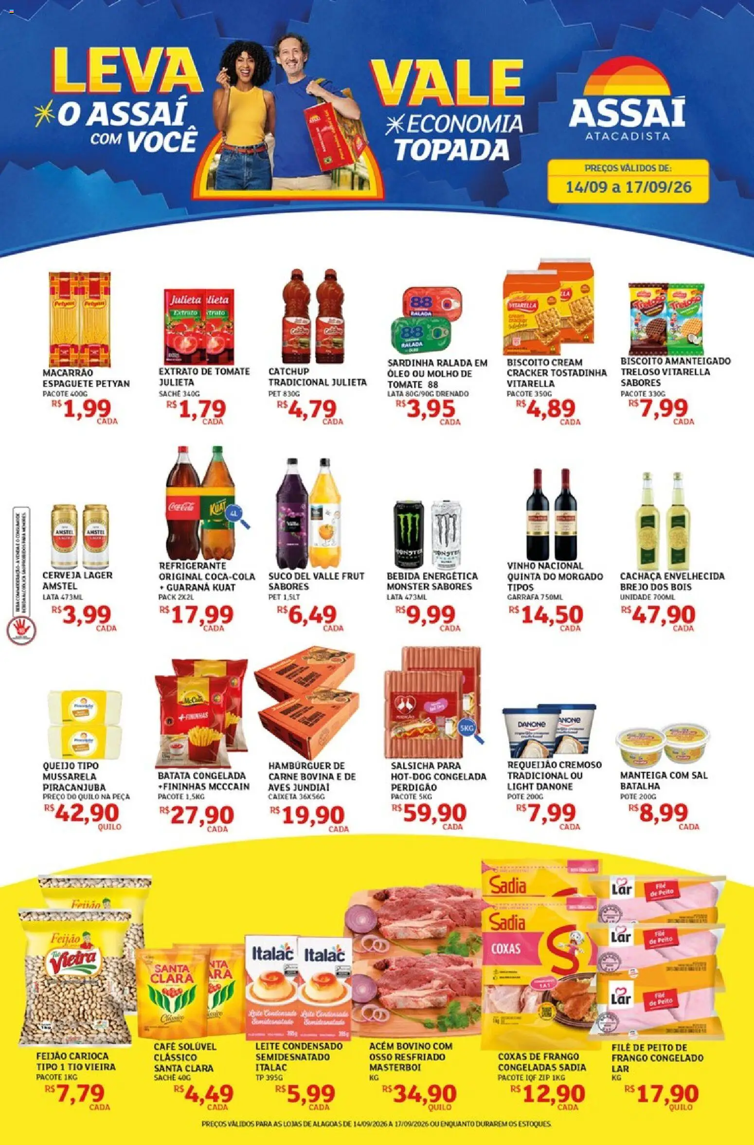 Pré-Visualização do folheto "Assaí Atacadista ofertas - AL" da loja Assaí Atacadista válido a partir de 14/09/2026 - Café, Sal, Carne, Requeijão, Espaguete, Café solúvel, Acém, Bebida energética
