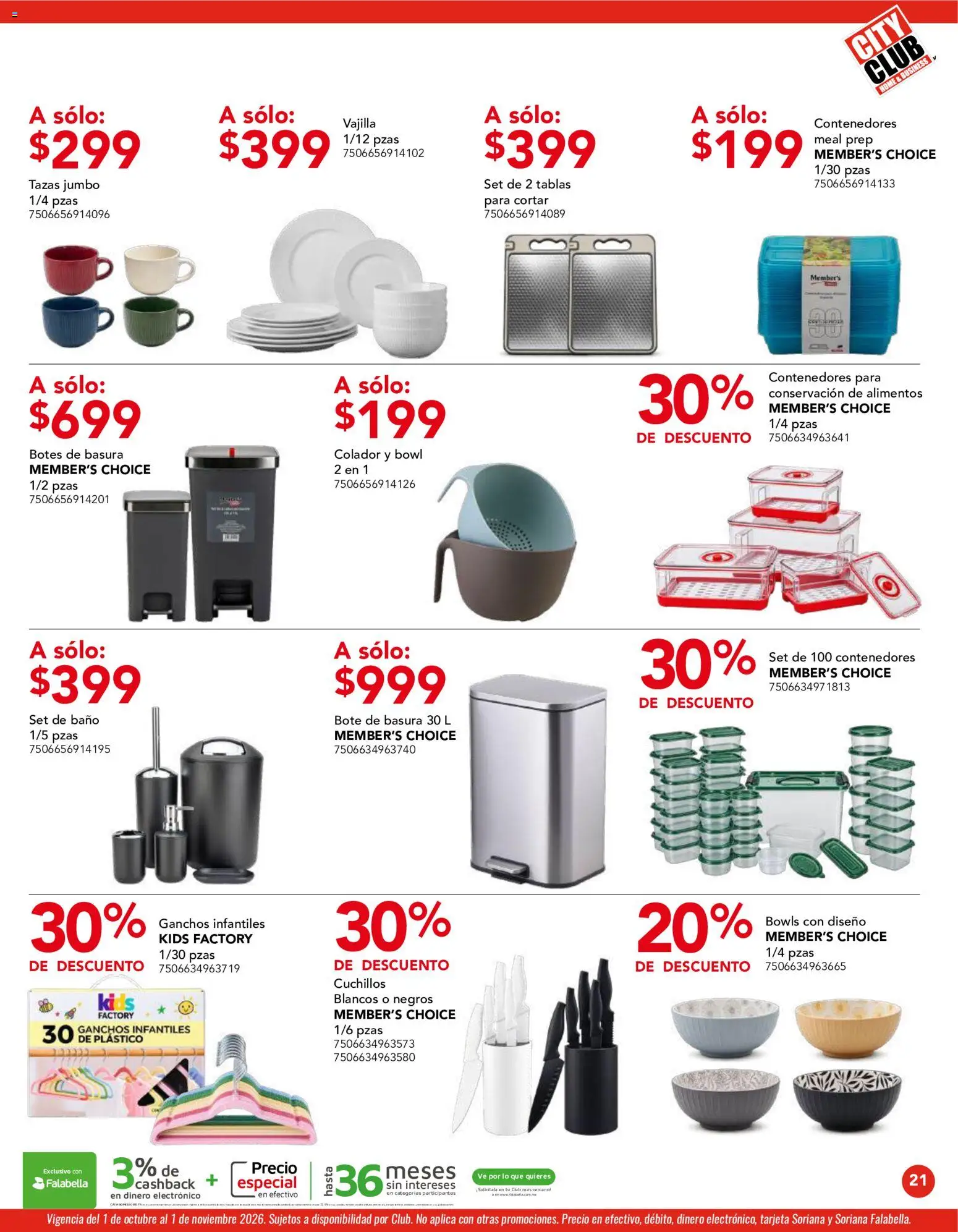 Vista previa las ofertas de la tienda City Club - City Club catálogo desde el 01/10/2026 - Baño, Alimentos, Bote de basura, Vajilla, Bowl, Colador, Cuchillos