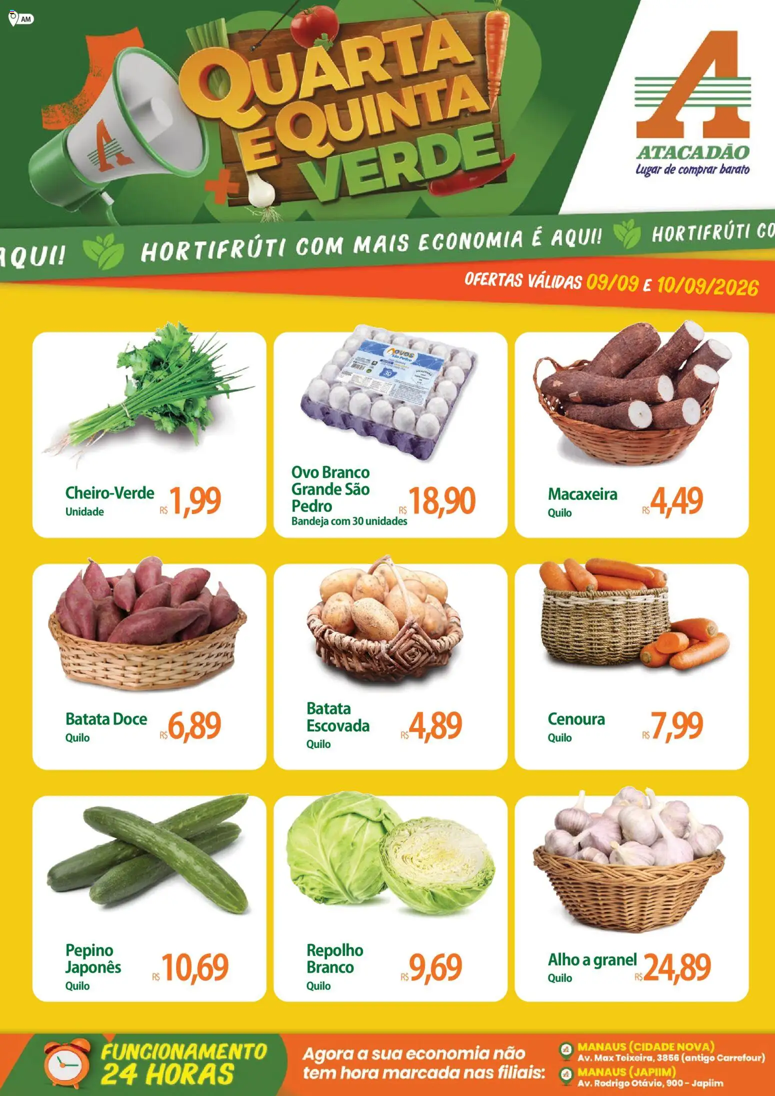 Pré-Visualização do folheto "Atacadão ofertas - AM" da loja Atacadão válido a partir de 09/09/2026 - Doce, Batata, Cenoura, Macaxeira, Repolho, Bandeja, Alho