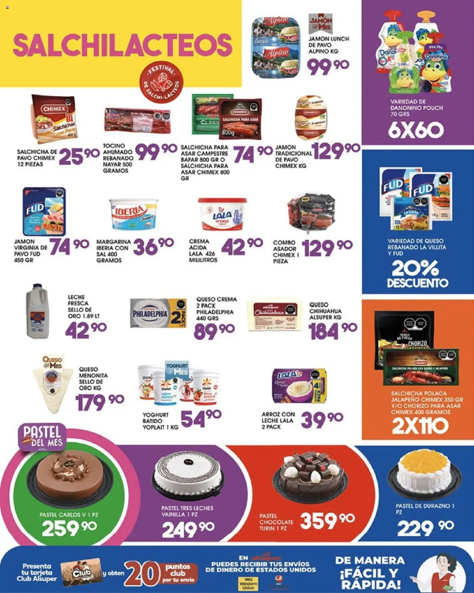Vista previa las ofertas de la tienda Alsuper - Alsuper folleto desde el 12/06/2026 - Pastel, Leche, Queso, Sal, Jamón, Tocino, Salchicha, Salchichas
