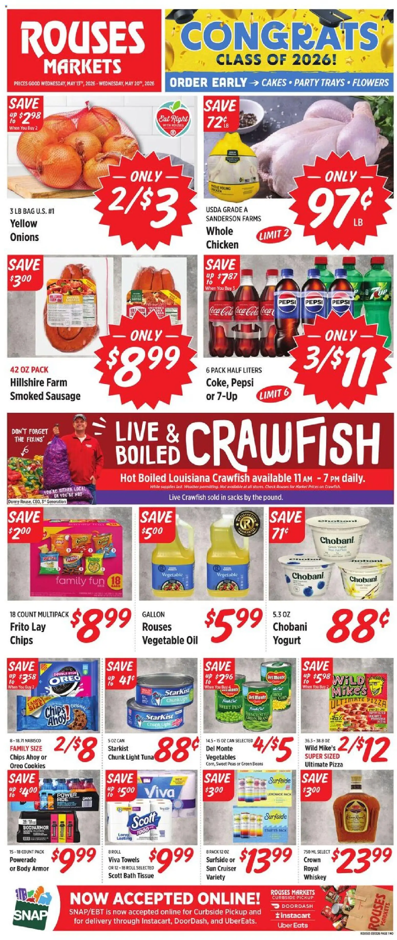 Ad Preview of Rouses Rouses Weekly Ad - LA from 05/13/2026 - Chips, Yogurt, Oil, Oreo, Bath, Vegetable oil, Starter, Chicken