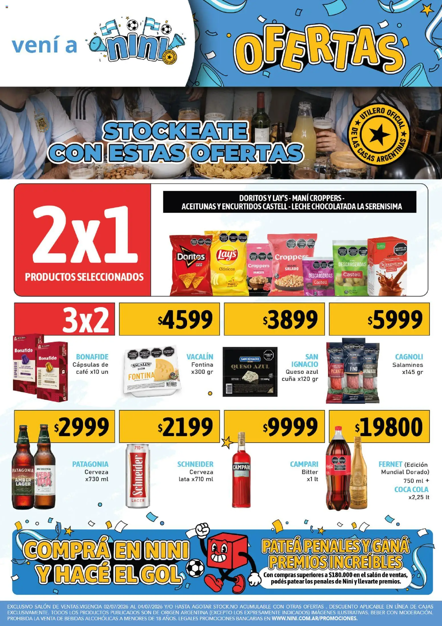 Vista previa del folleto de la tienda NINI Mayorista válido desde el 02/07/2026 - Papa, Cerveza, Campari, Leche, Panceta, Mani, Aceitunas, Queso azul