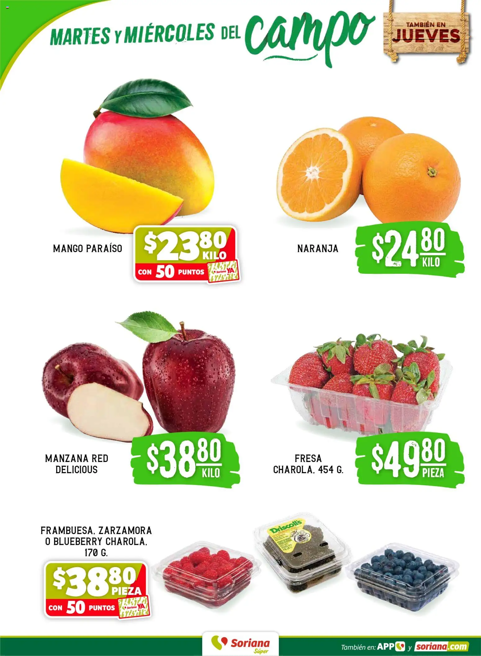 Vista previa las ofertas de la tienda Soriana - Soriana Martes y Miércoles del Campo Súper: Juárez desde el 05/05/2026 - Mango, Fresa, Manzana
