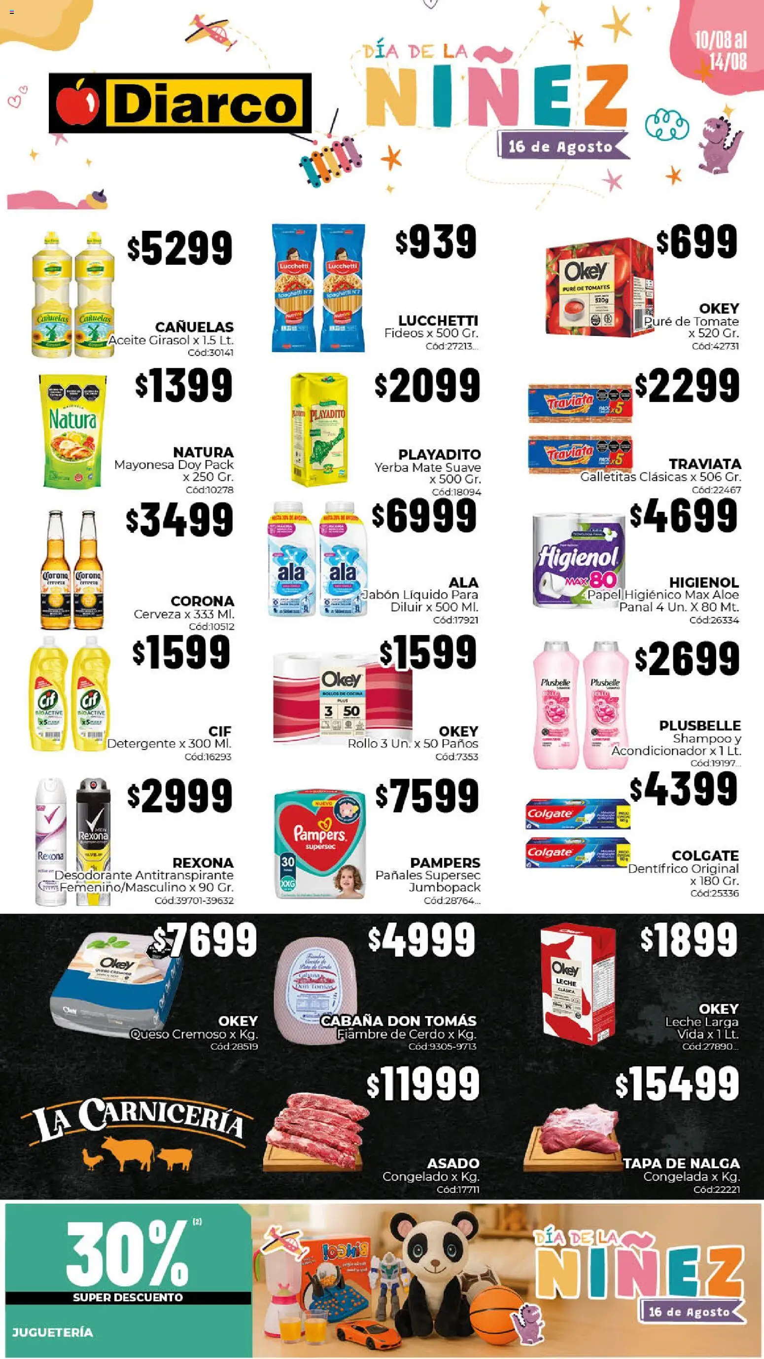 Vista previa del folleto de la tienda Diarco válido desde el 10/08/2026 - Cocina, Yerba, Shampoo, Aceite, Leche, Cerdo, Jabón, Brillo