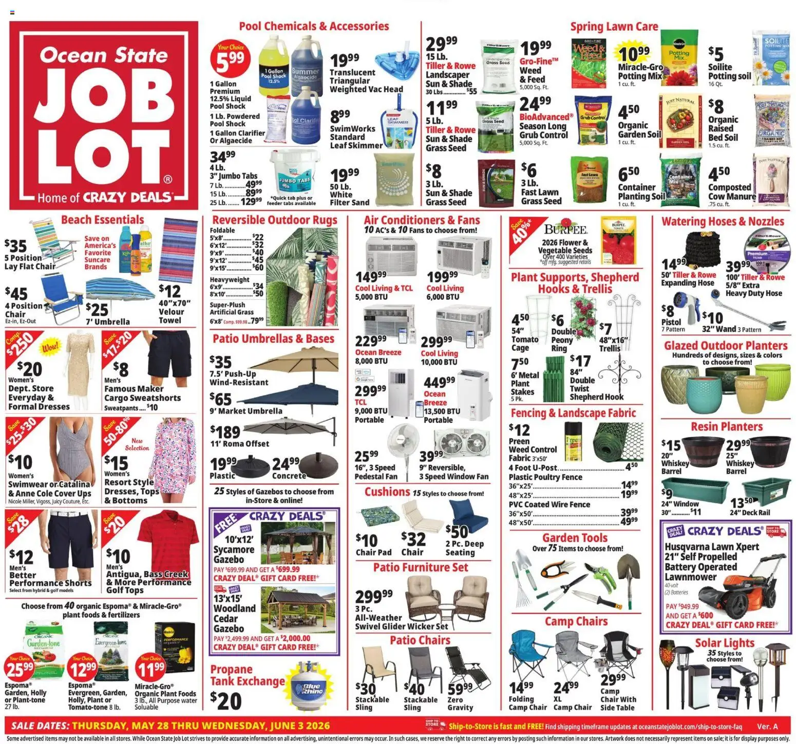 Ad Preview of Ocean State Job Lot Ocean State Job Lot Weekly Ad from 05/28/2026 - Ring, Water, Fan, Whiskey, Umbrella, Shock, Tiller, Garden soil