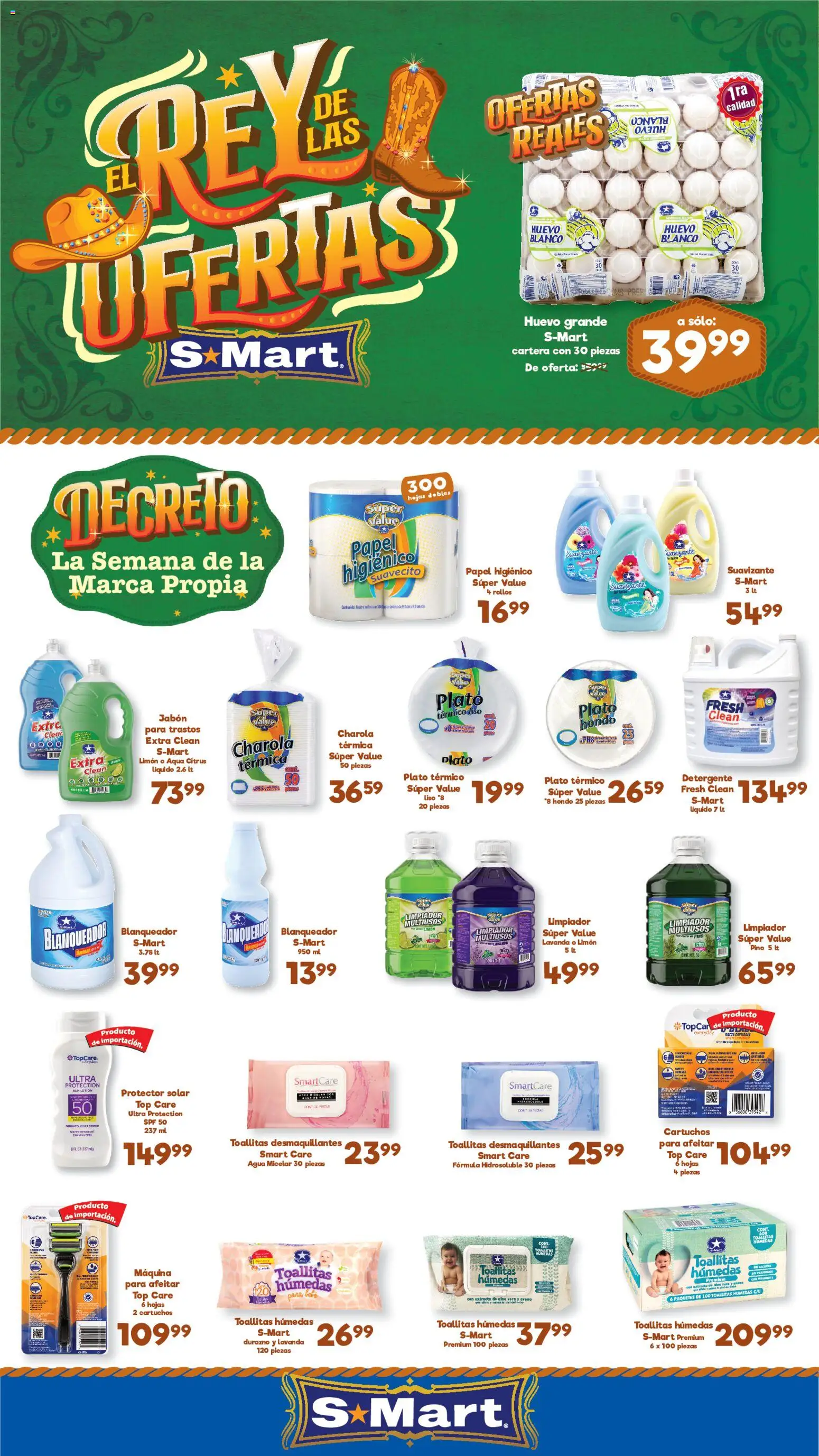 Vista previa las ofertas de la tienda S-Mart - S-Mart folleto Ofertas de feria Juárez desde el 26/06/2026 - Agua, Huevo, Toallitas húmedas, Papel higiénico, Top, Jabón, Aloe Vera, Agua micelar