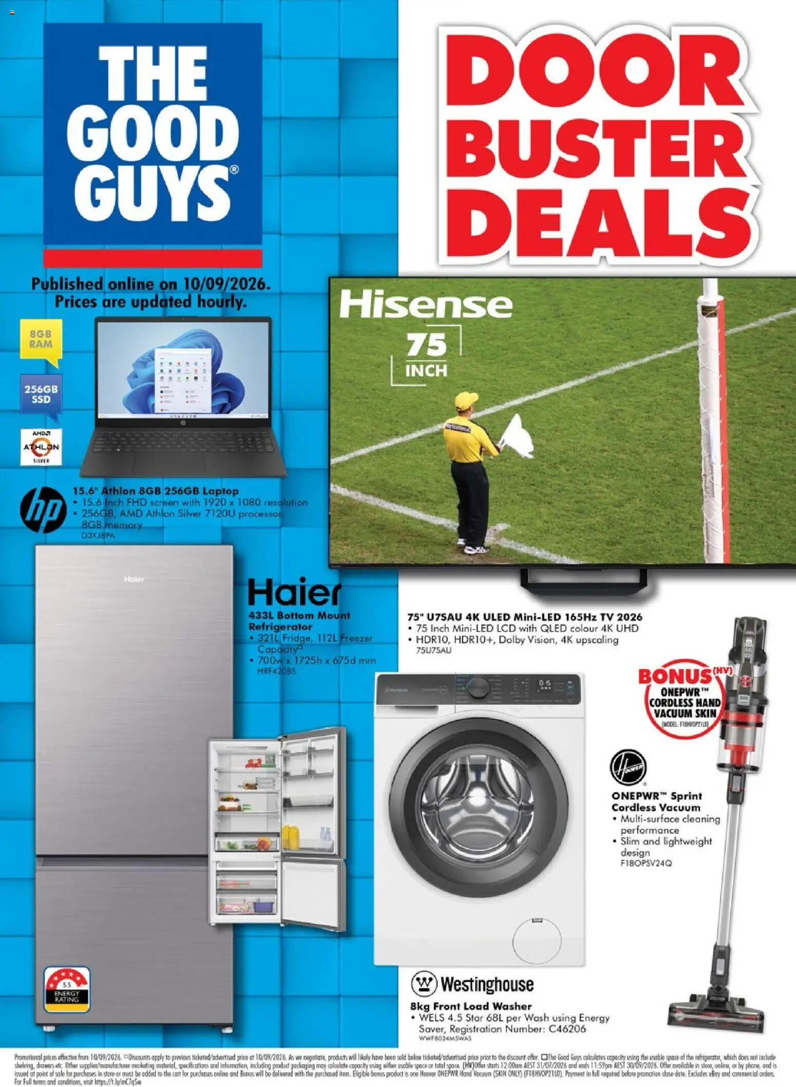 Preview of catalogue The Good Guys catalogue from shop The Good Guys valid 10/09/2026 - Door, Tv, Laptop, Freezer, Refrigerator, Washer, Screen