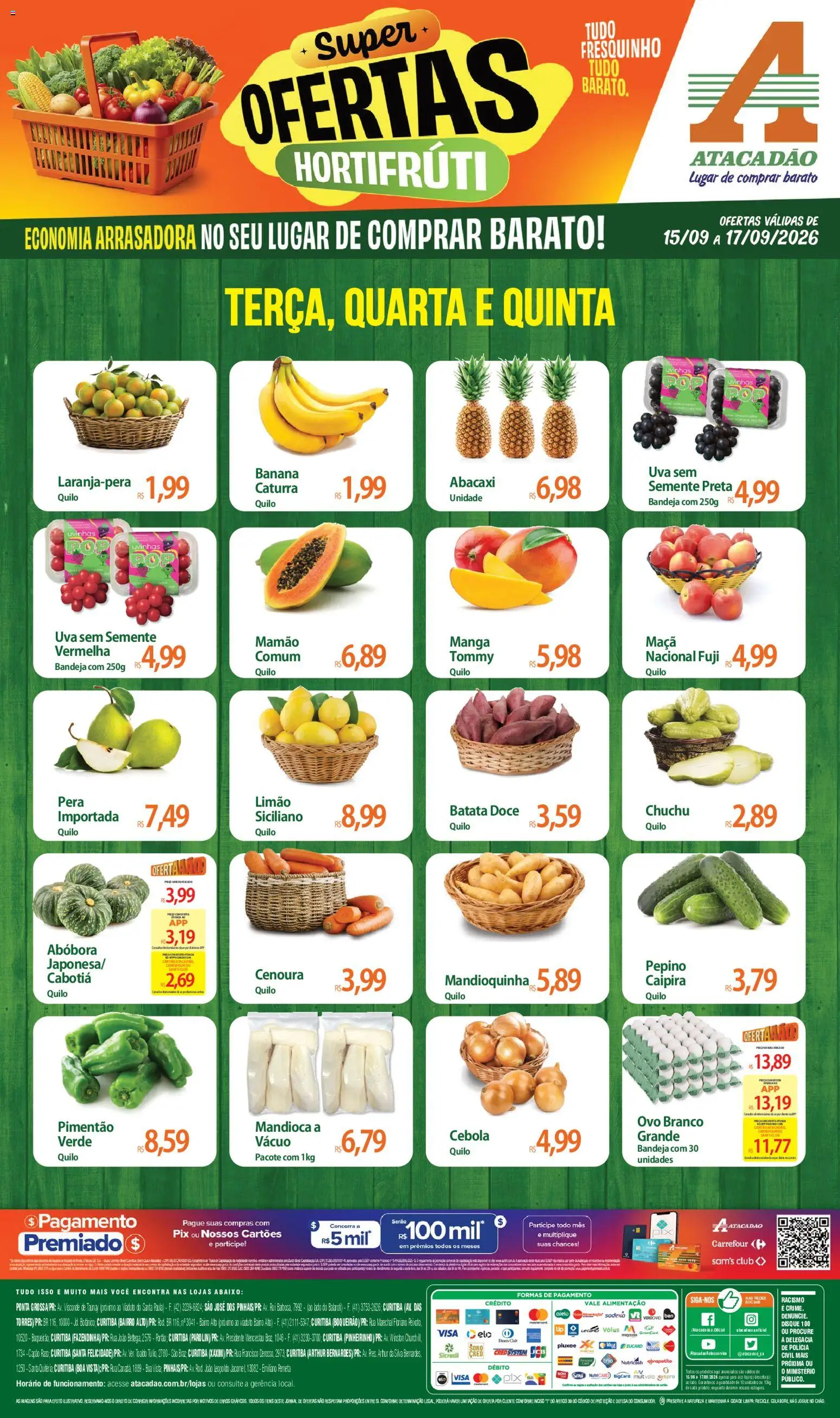 Pré-Visualização do folheto "Atacadão ofertas - PR" da loja Atacadão válido a partir de 15/09/2026 - Portão, Abóbora, Pera, Mandioca, Cola, Cebola, Mandioquinha, Pimentão