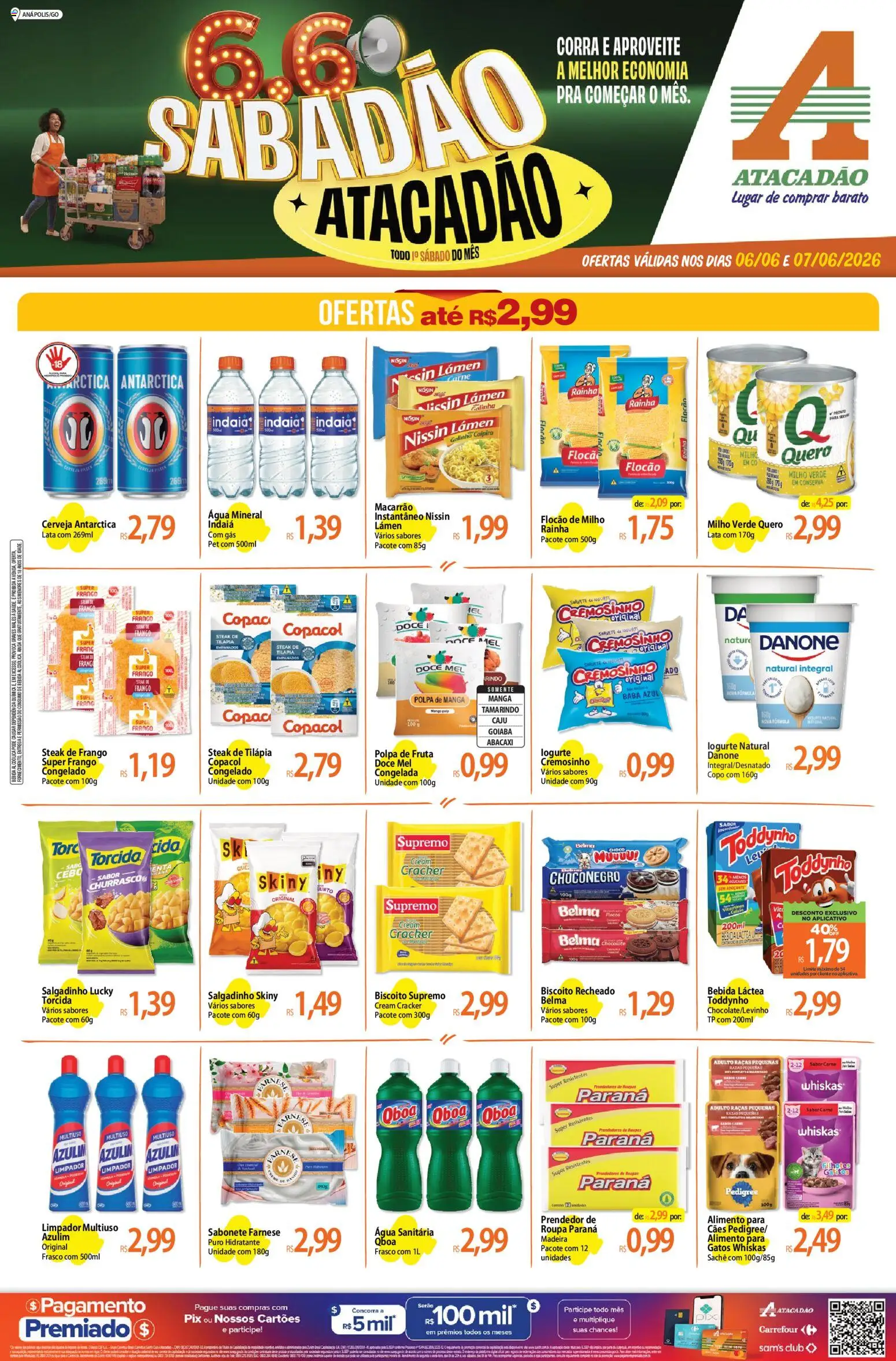 Pré-Visualização do folheto "Atacadão ofertas - GO" da loja Atacadão válido a partir de 06/06/2026 - Manga, Roupas, Iogurte, Biscoito, Frango, Goiaba, Tamarindo, Cream cracker