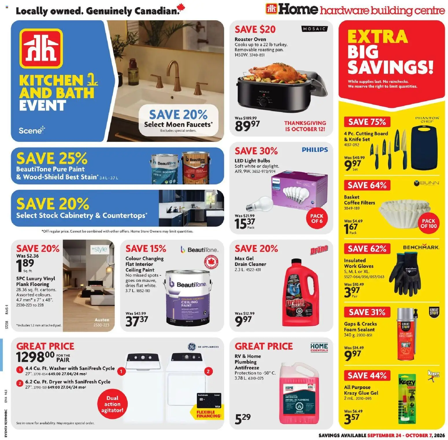 Preview of leaflet Home Hardware weekly flyer / circulaire from shop Home Hardware is valid from Sep 24, 2026 - LED light, Gloves, Bath, Light bulbs, Foam