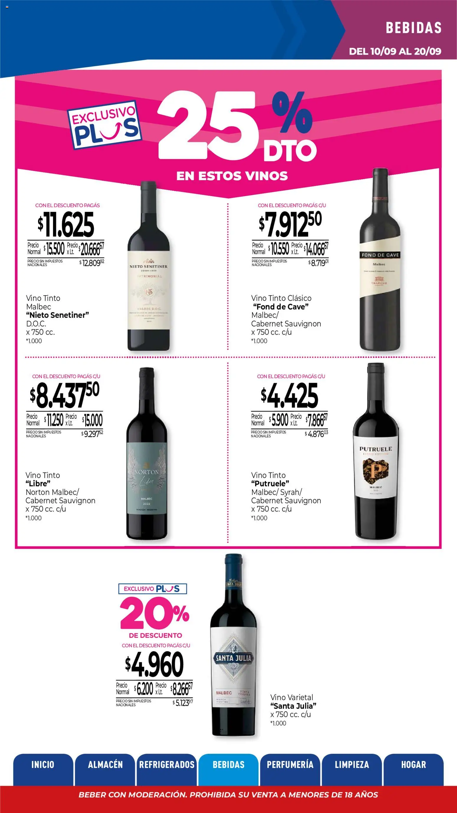 Vista previa del folleto de la tienda La Anonima válido desde el 10/09/2026 - Bebidas, Vino, Vino tinto