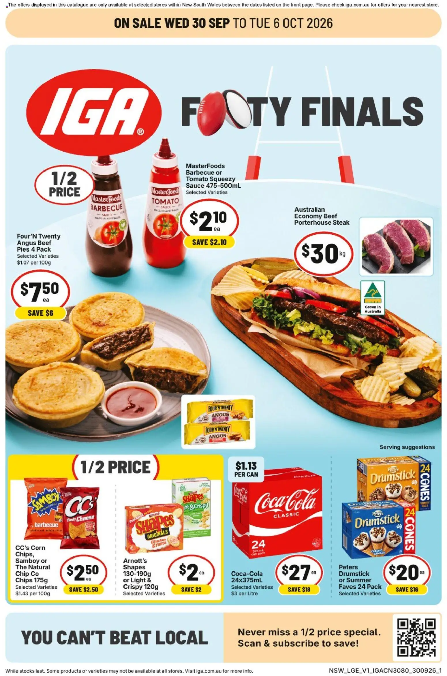 Preview of catalogue IGA catalogue Wynyard Station Sydney from shop IGA valid 30/09/2026 - Corn, Light, Beef, Chips, Steak, Sauce, Tomato, Pies