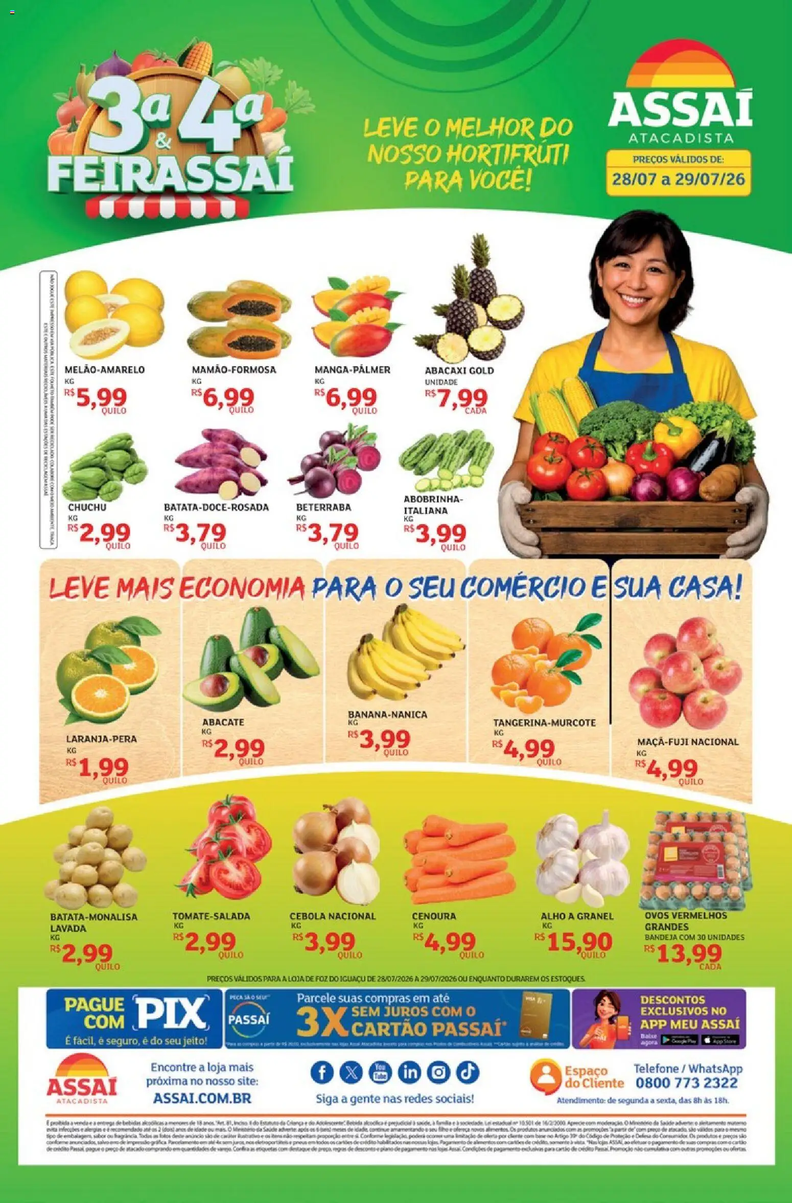 Pré-Visualização do folheto "Assaí Atacadista ofertas - PR" da loja Assaí Atacadista válido a partir de 28/07/2026 - Telefone, Ovos, Abobrinha, Abacate, Cenoura, Cebola, Bandeja, Alho