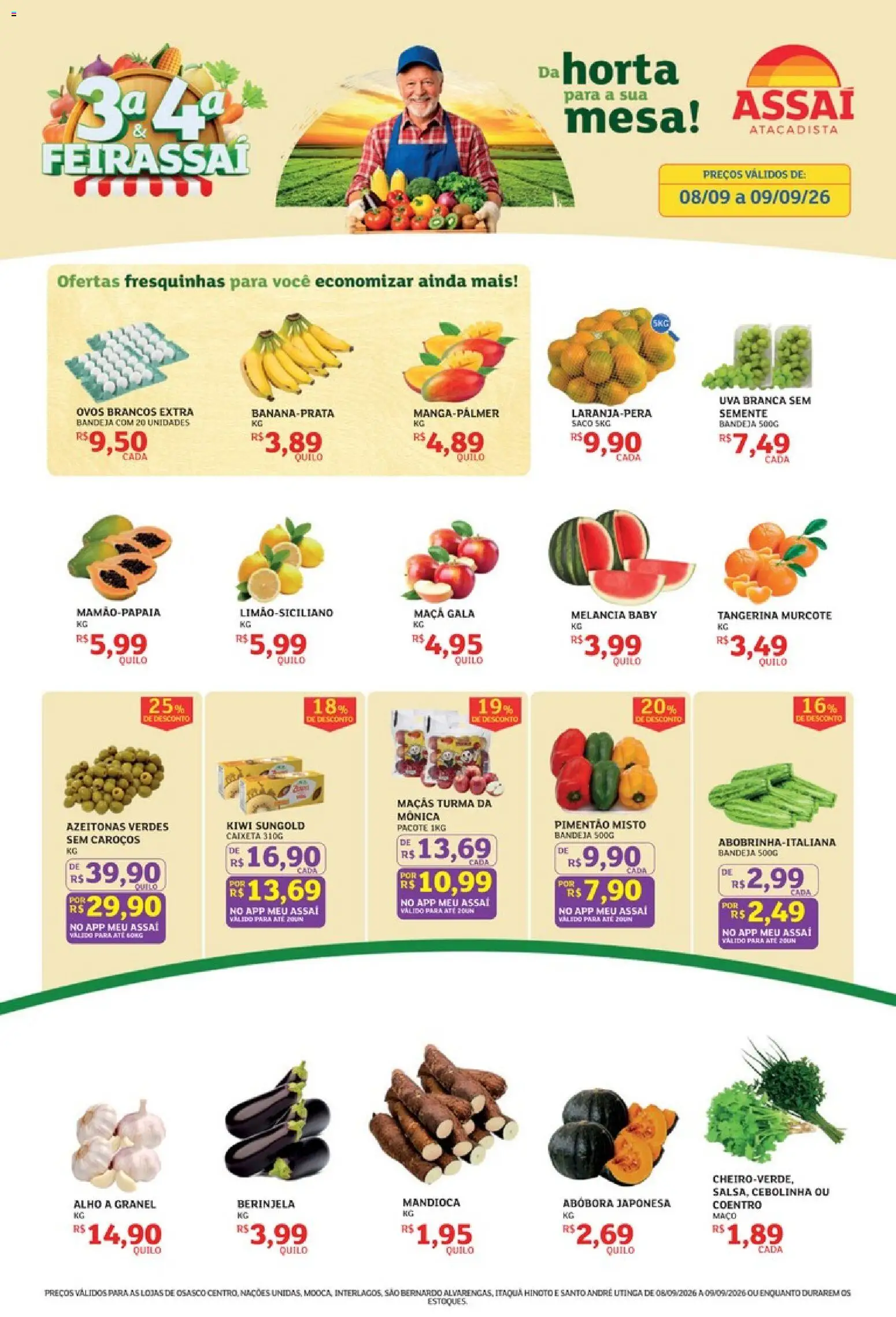 Pré-Visualização do folheto "Assaí Atacadista ofertas - SP" da loja Assaí Atacadista válido a partir de 08/09/2026 - Melancia, Uva, Maçãs, Berinjela, Mandioca, Bandeja, Alho, Azeitonas