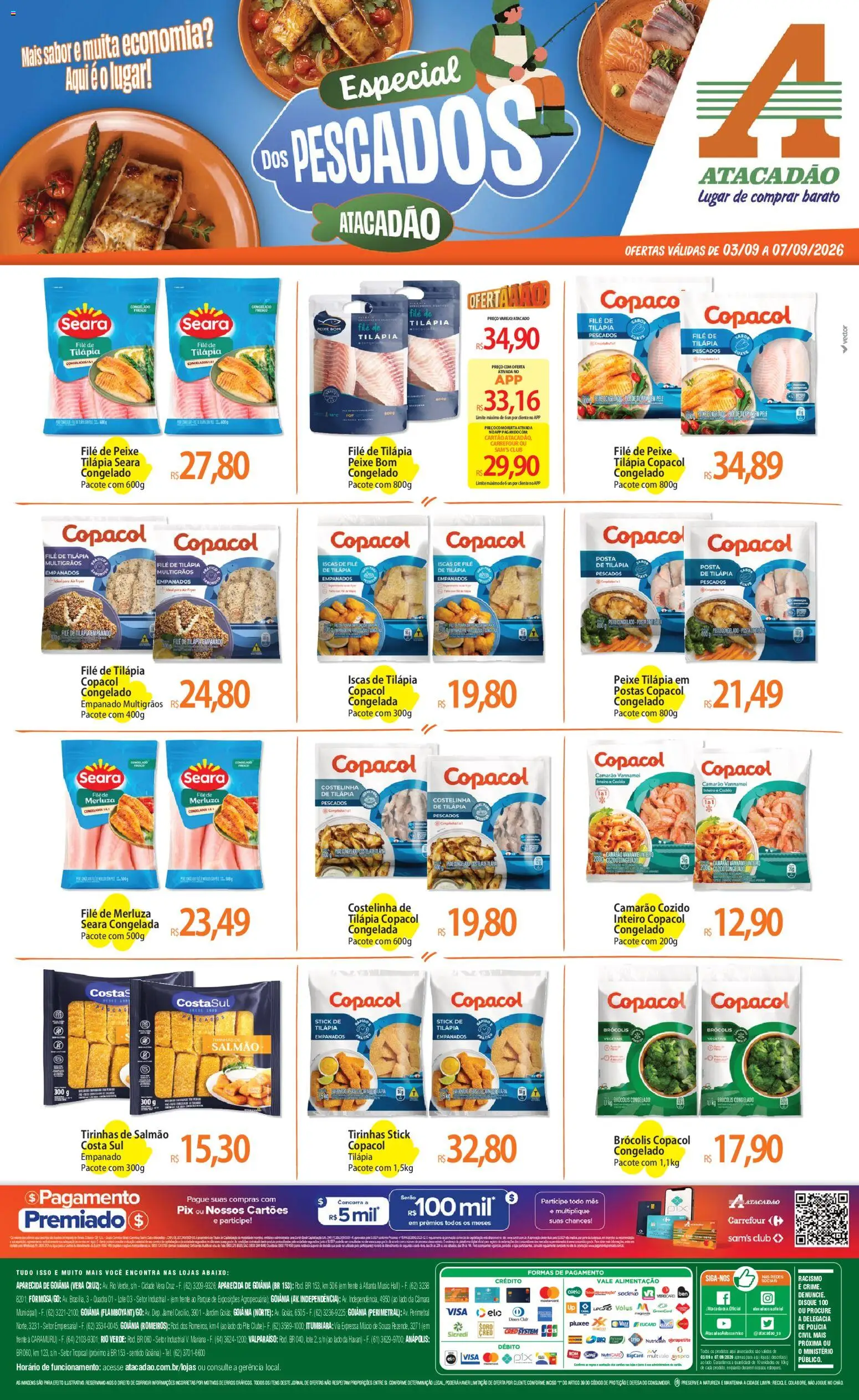 Pré-Visualização do folheto "Atacadão ofertas - GO" da loja Atacadão válido a partir de 03/09/2026 - Air fryer, Peixe, Camarão, Brócolis, Salmão, Filé de tilápia, Tilápia, Filé de peixe