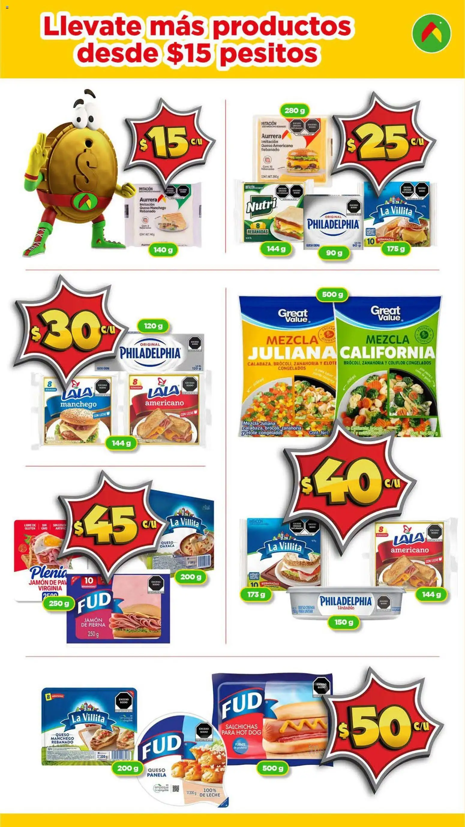 Vista previa las ofertas de la tienda Bodega Aurrerá - Bodega Aurrerá folleto Morralla desde el 17/09/2026 - Leche, Queso, Queso crema, Crema, Coliflor, Jamón, Salchichas, Untable