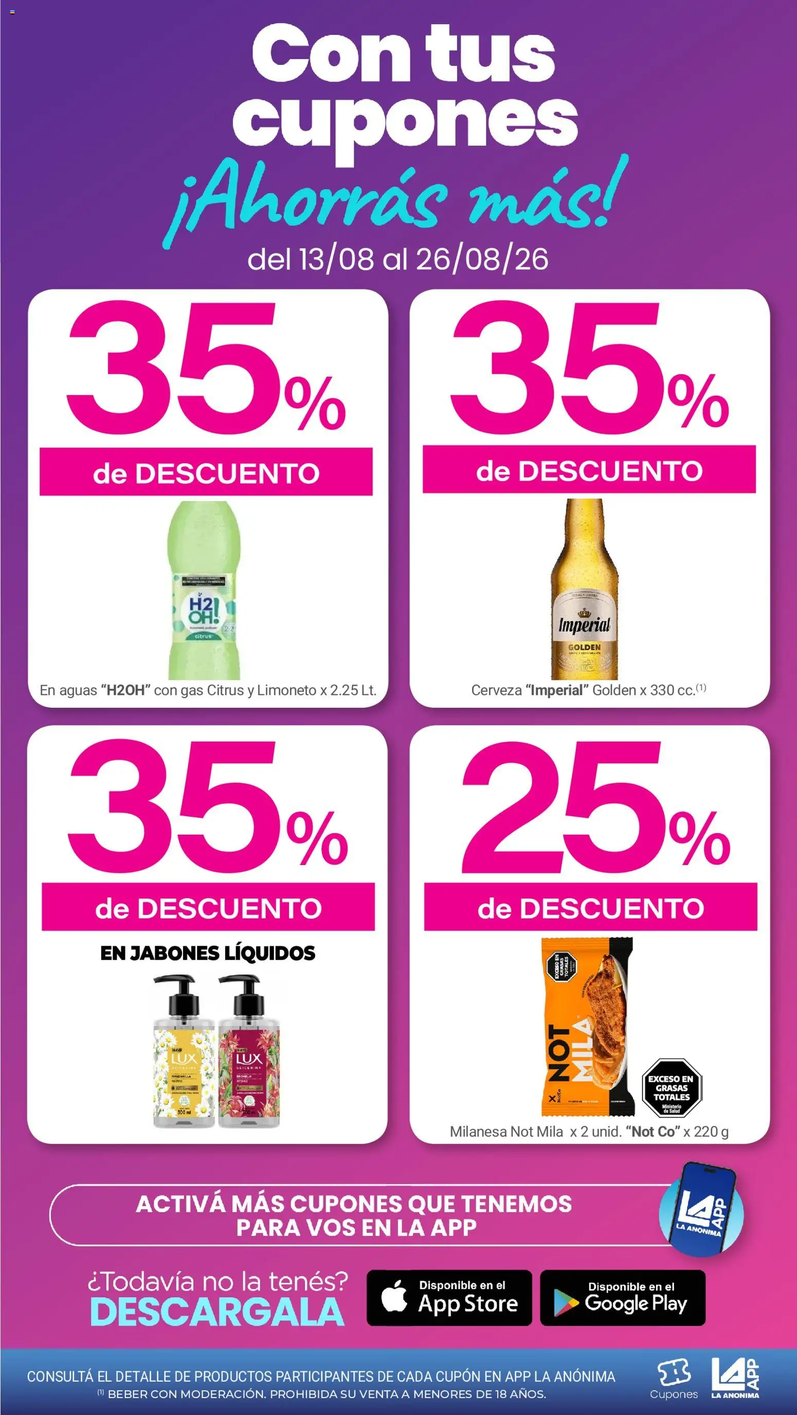 Vista previa del folleto de la tienda La Anonima válido desde el 13/08/2026 - Milanesa, Cerveza