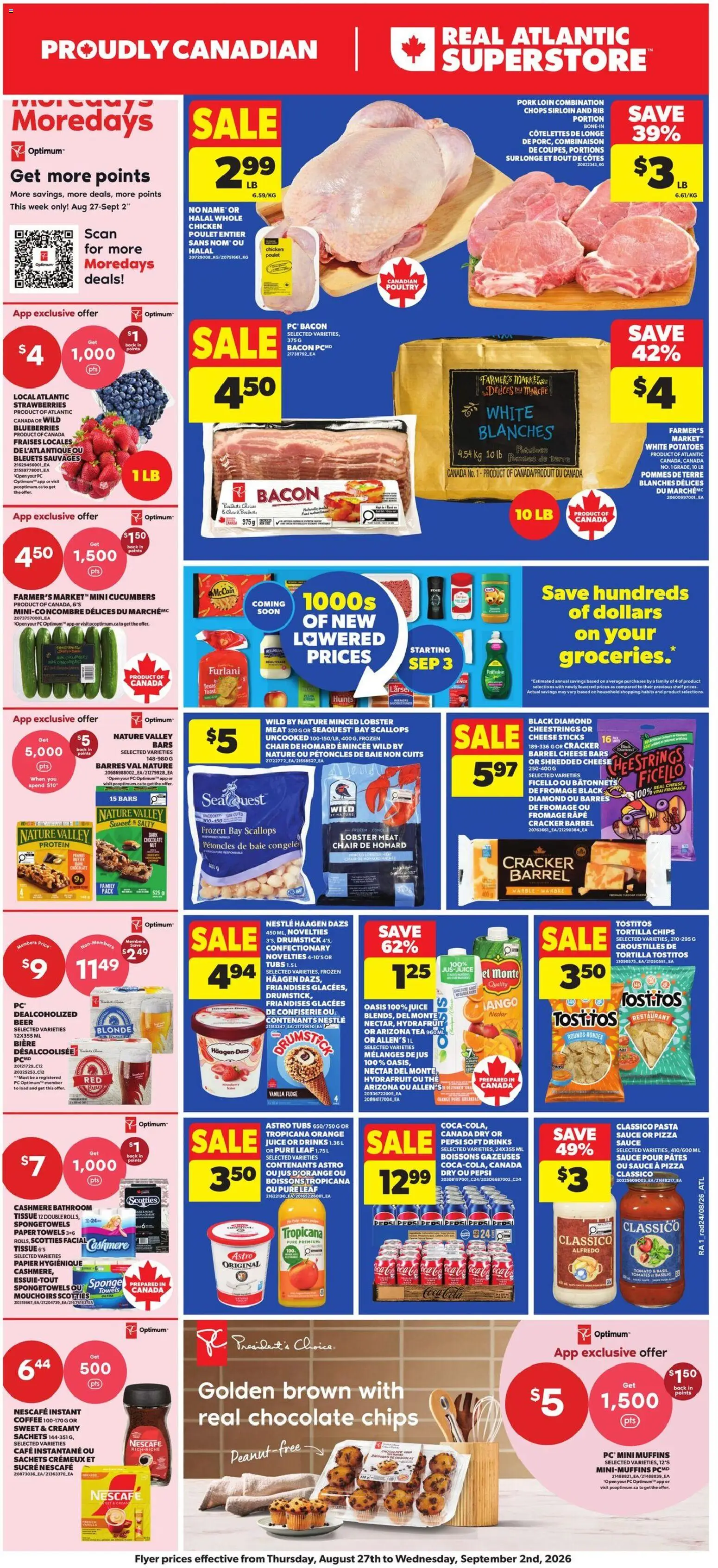 Preview of leaflet Atlantic Superstore weekly flyer / circulaire from shop Atlantic Superstore is valid from Aug 27, 2026 - Pizza, PC, Cheese, Strawberries, Muffins, Shelf, Toast, Tortilla chips