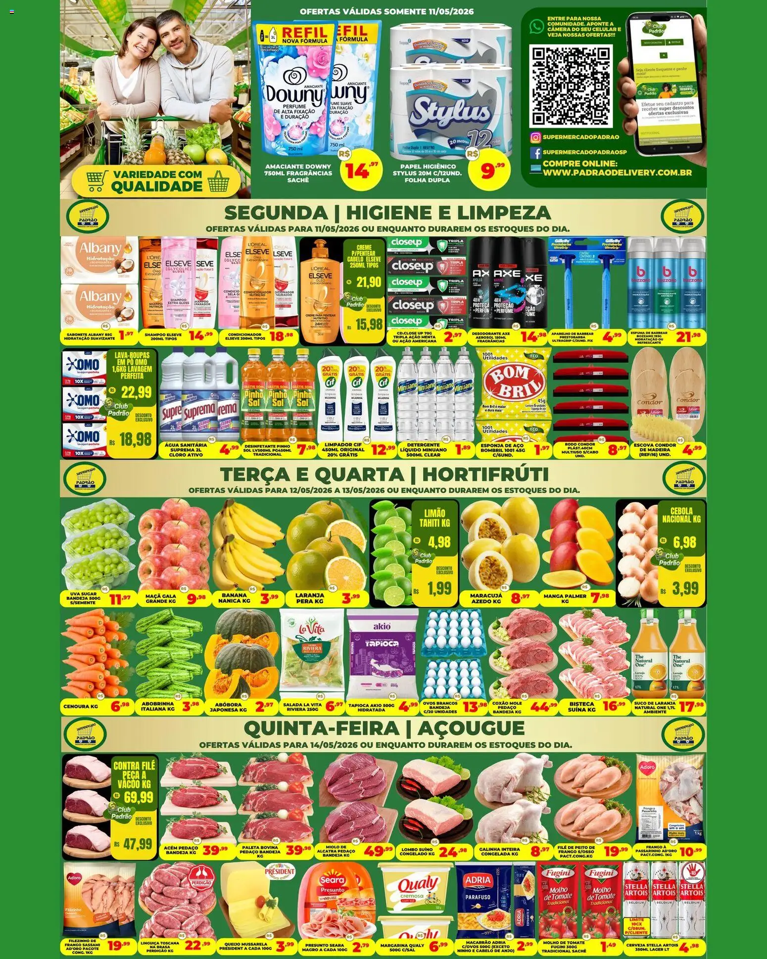 Pré-Visualização do folheto "Supermercado Padrão - Ofertas da semana" da loja Supermercado Padrão válido a partir de 11/05/2026 - Celular, Óleo, Suco, Papel higiênico, Rodo, Espuma de barbear, Aparelho de barbear, Esponja de aço