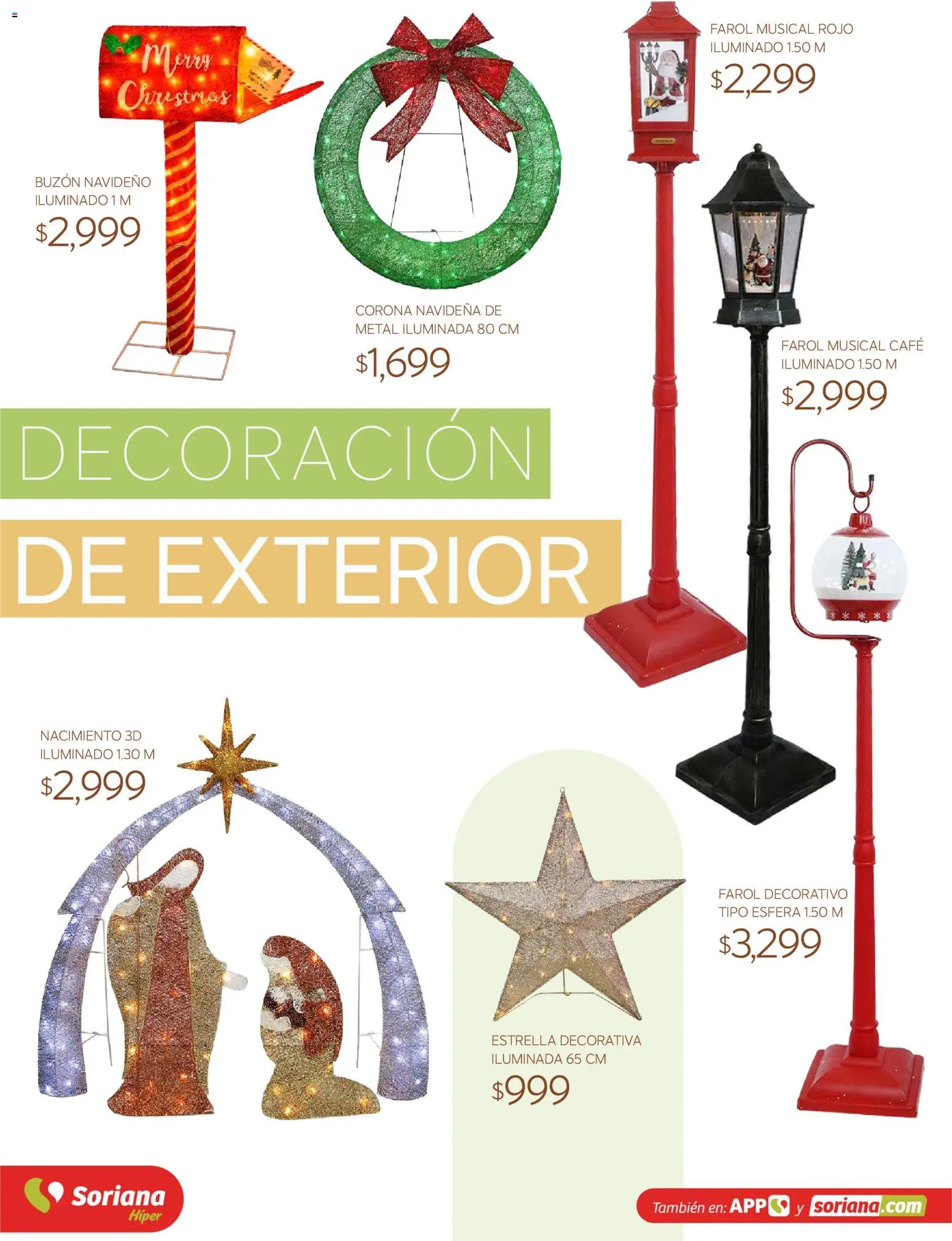 Vista previa las ofertas de la tienda Soriana - Soriana Híper - Decoracion Navideña desde el 30/09/2026 - Café, Decoración, Buzón, Farol