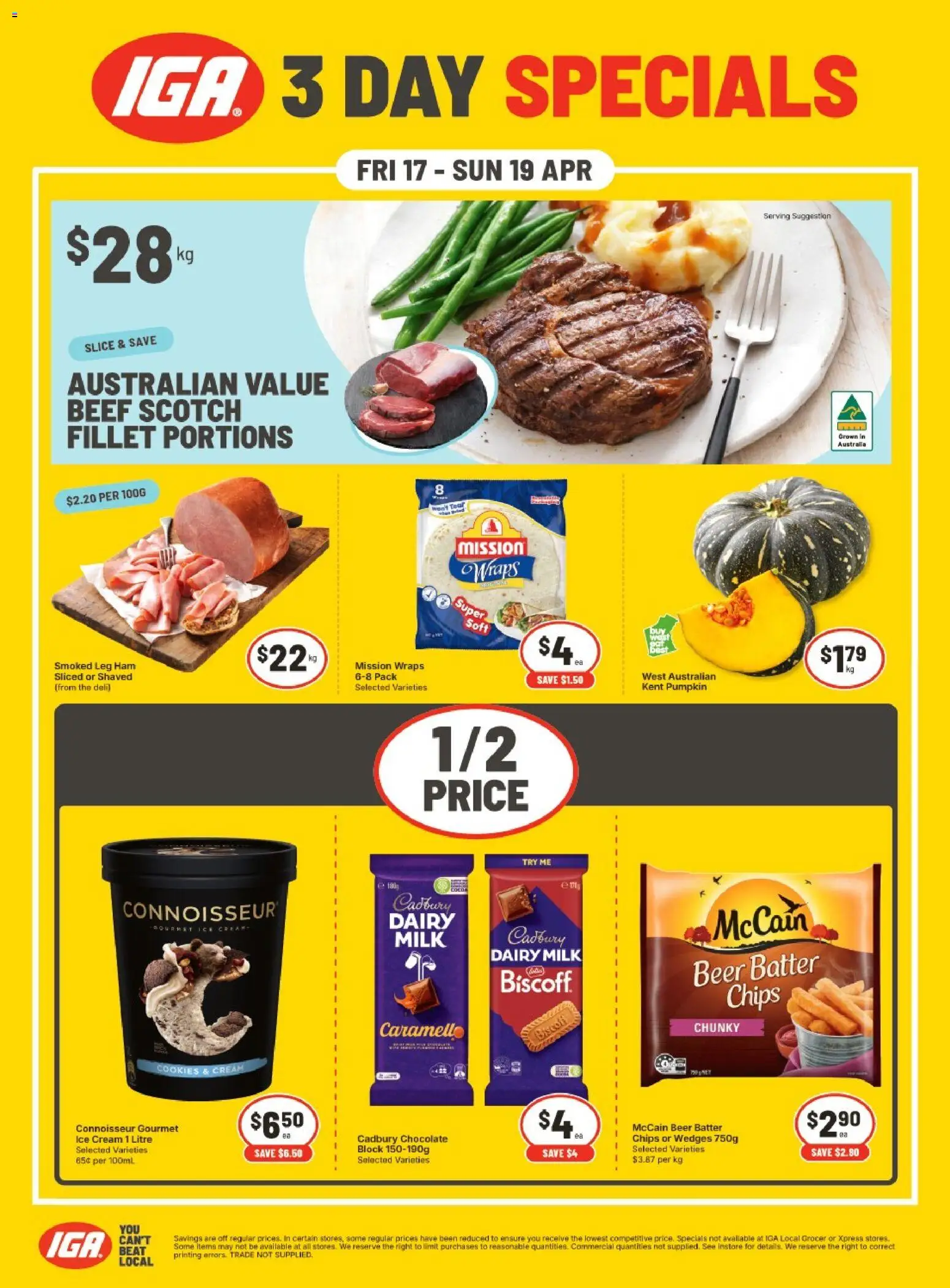 Preview of catalogue IGA Weekend Specials WA from shop IGA valid 17/04/2026 - Milk, Dairy, Chocolate, Cream, Ice cream, Scotch, Ice, Fillet