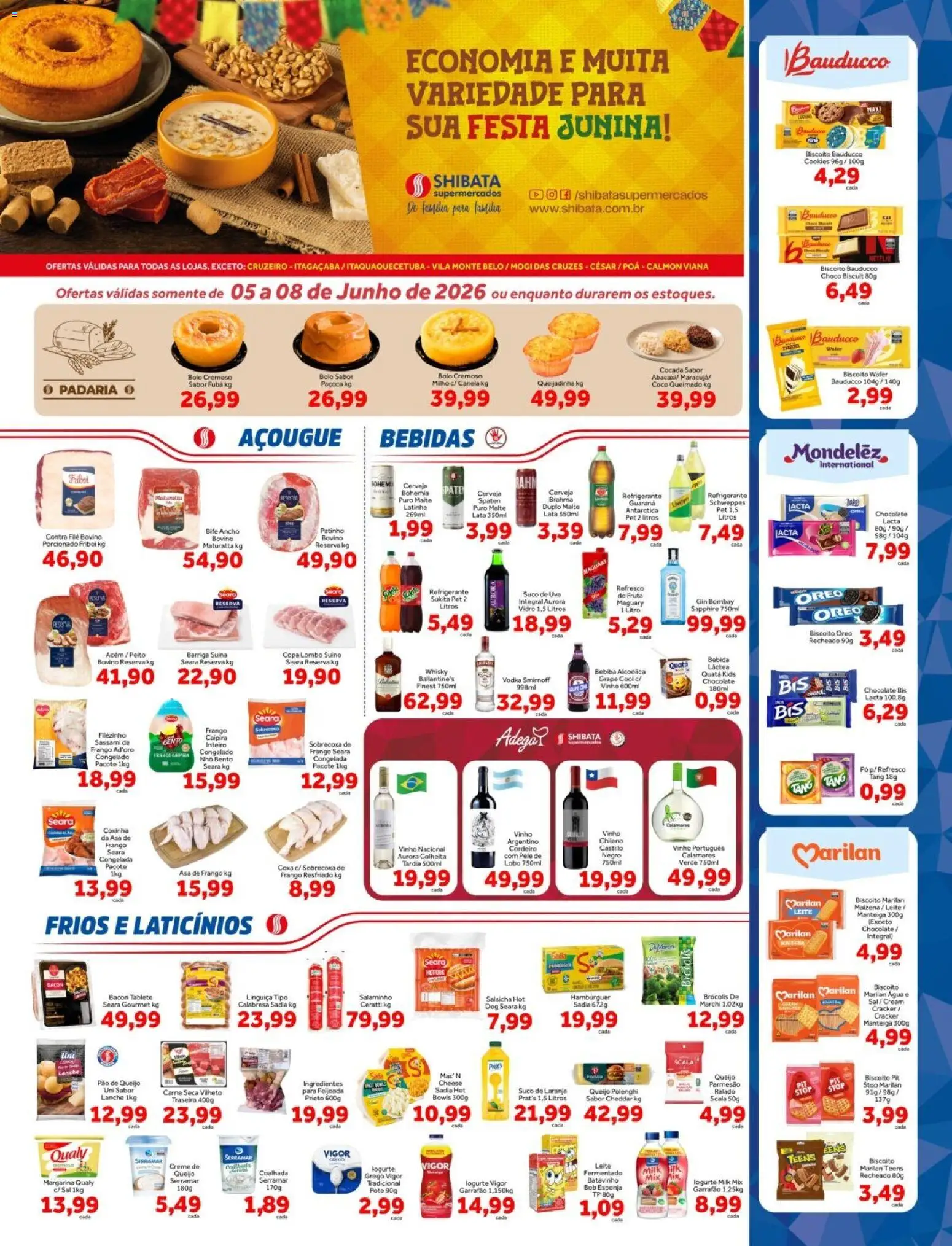 Pré-Visualização do folheto "Shibata - Ofertas da semana" da loja Shibata válido a partir de 05/06/2026 - Cerveja, Pão de queijo, Biscoito, Copa, Cheddar, Bife ancho, Poá, Biscoito Oreo