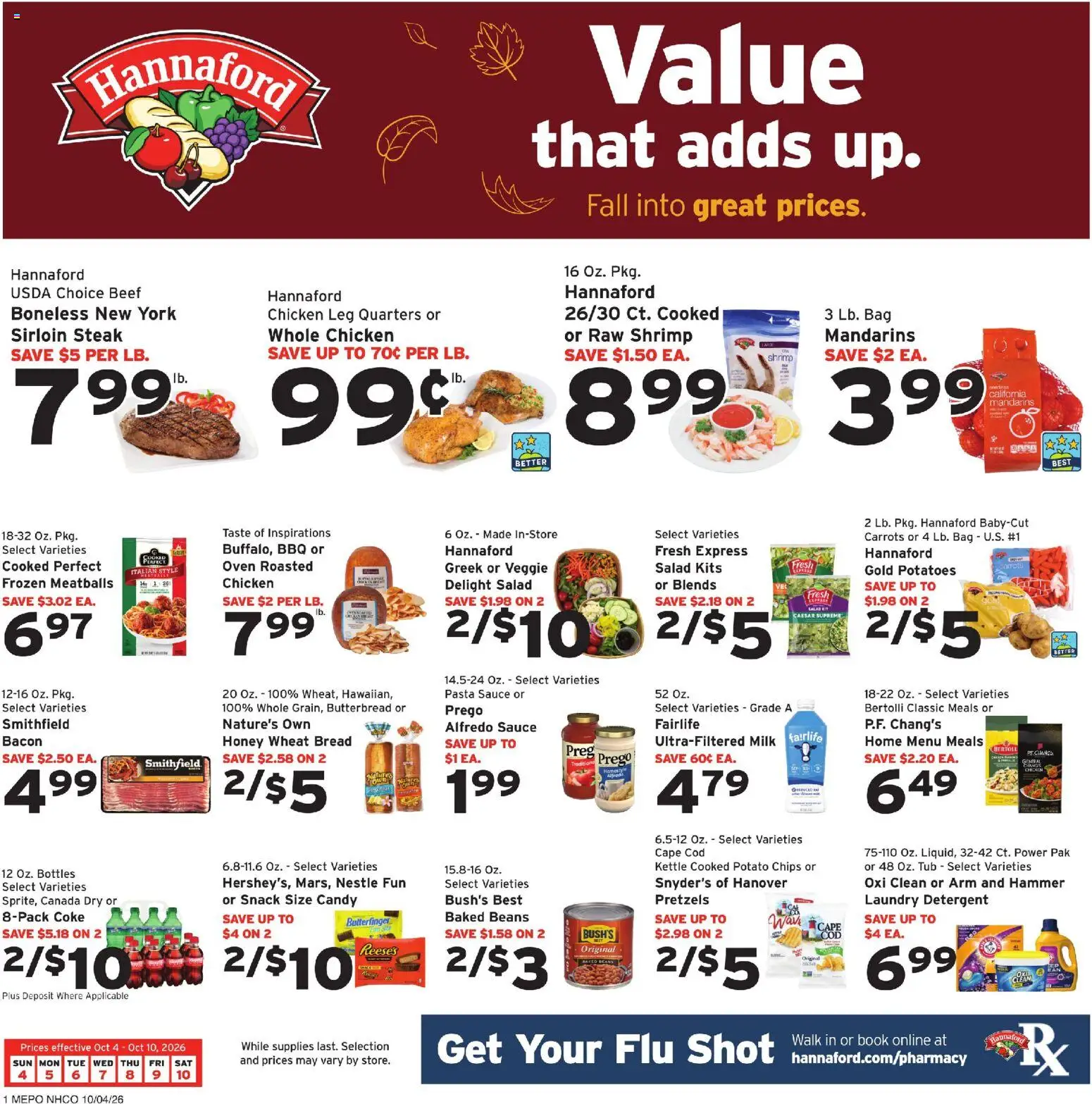 Ad Preview of Hannaford Hannaford Weekly Ad from 10/04/2026 - Steak, Chips, Potatoes, Milk, Beef, Hammer, Laundry detergent, Sauce