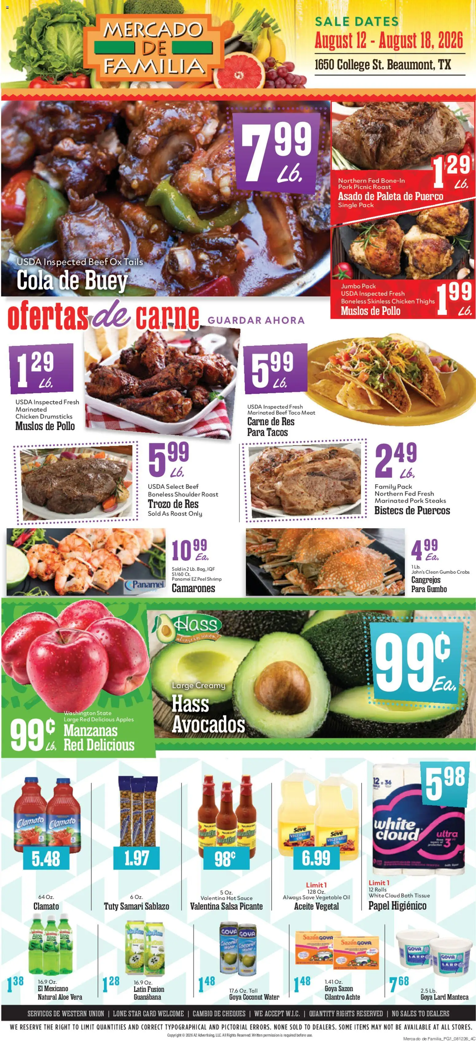 Ad Preview of Market Basket Market Basket Mercado de Familia Weekly Ad from 08/12/2026
