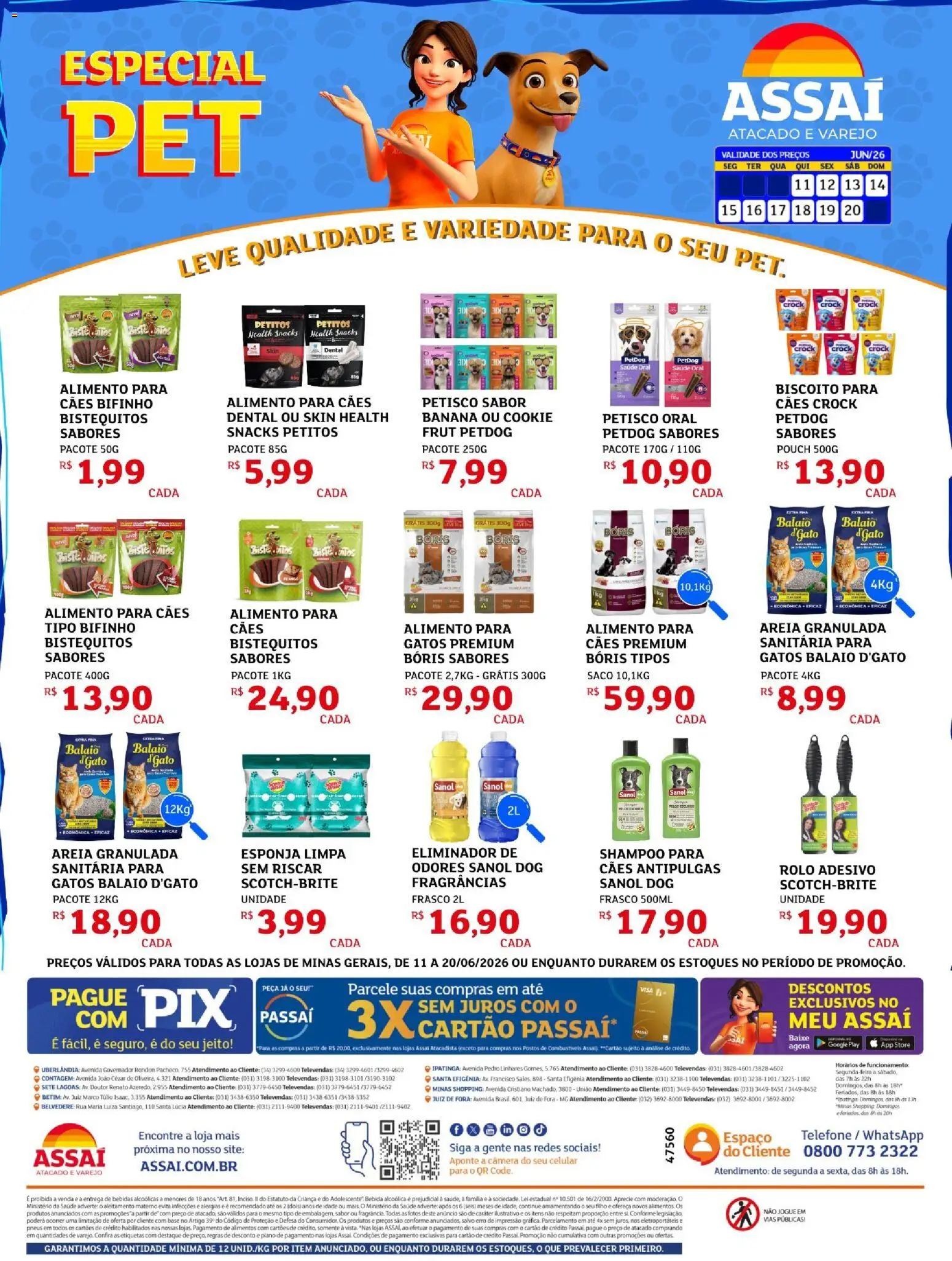 Pré-Visualização do folheto "Assaí Atacadista ofertas - MG" da loja Assaí Atacadista válido a partir de 11/06/2026 - Telefone, Câmera, Base, Biscoito, Areia, Alimentos, Esponja, Rolo