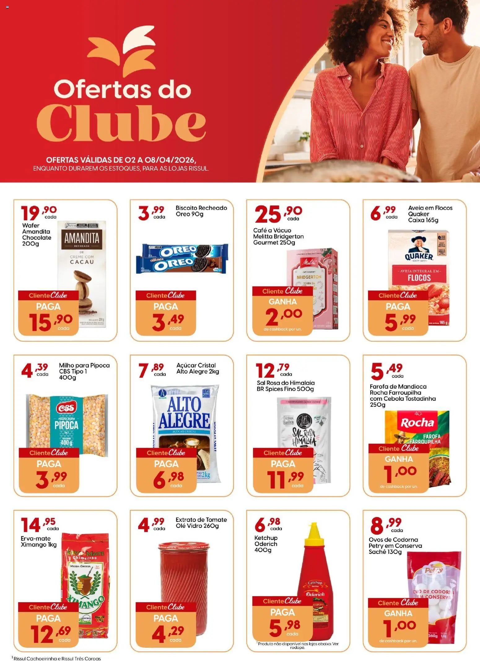Pré-Visualização do folheto "Rissul ofertas Especial Clube" da loja Rissul válido a partir de 02/04/2026 - Caixa, Chocolate, Ovos, Ketchup, Cebola, Biscoito recheado, Açúcar cristal, Flocos
